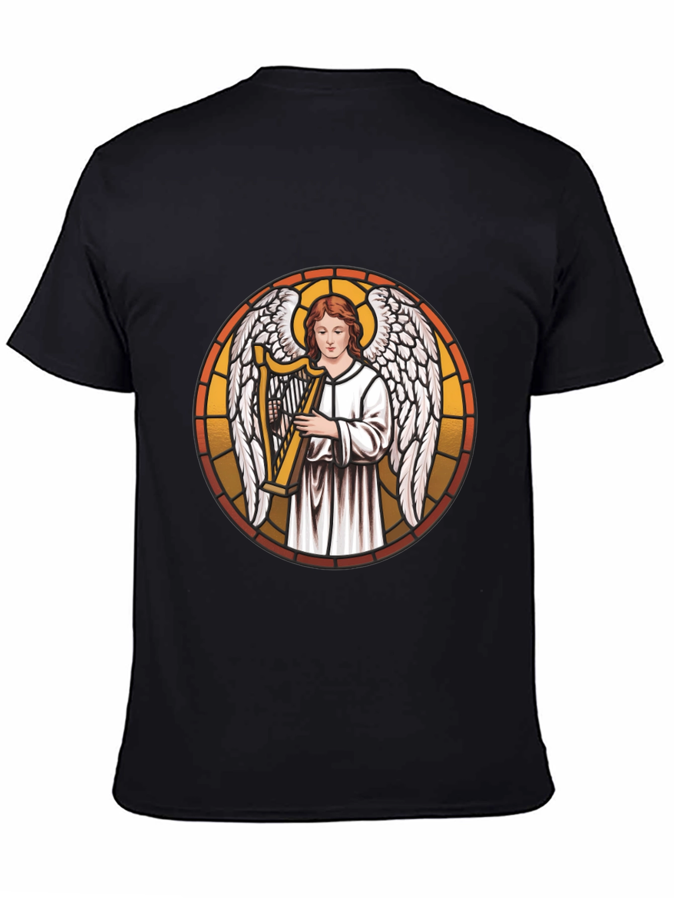 Angel Harpist Black T-Shirt - Religious Graphic Tee