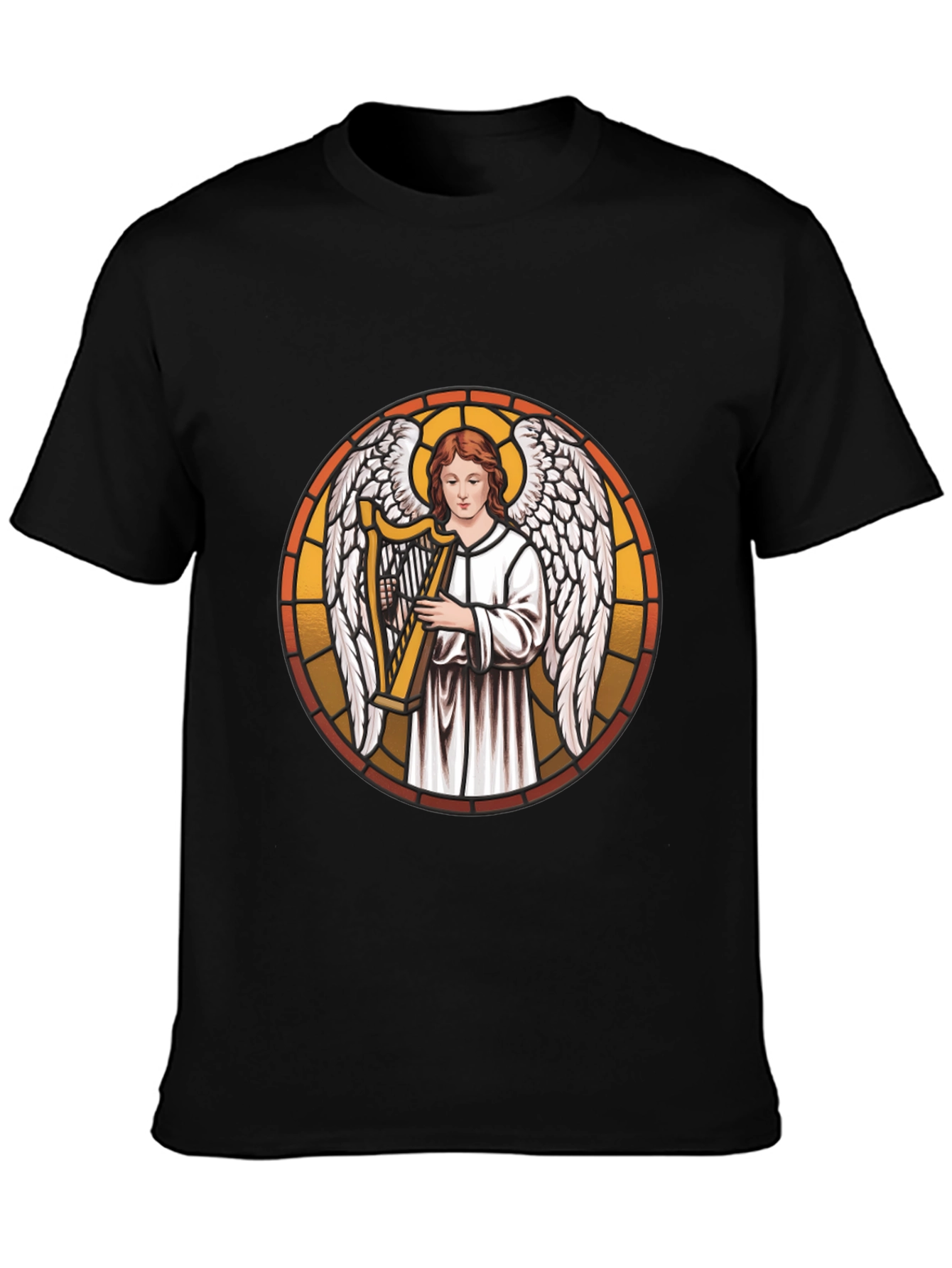 Angel Harpist Black T-Shirt - Religious Graphic Tee