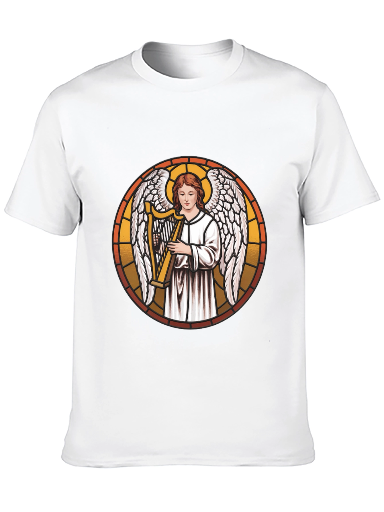 Angel Harpist Black T-Shirt - Religious Graphic Tee