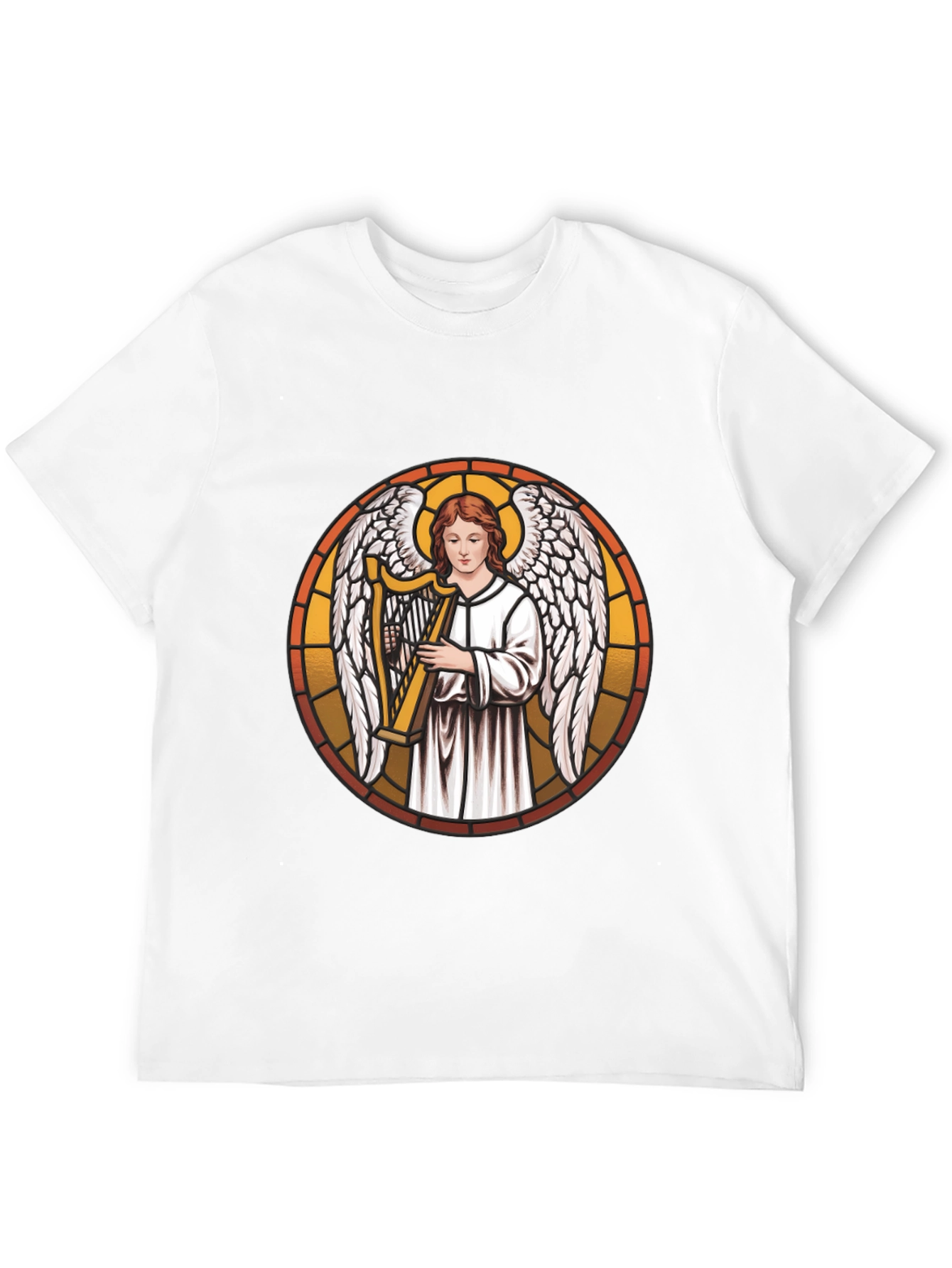 Angel Harpist Black T-Shirt - Religious Graphic Tee
