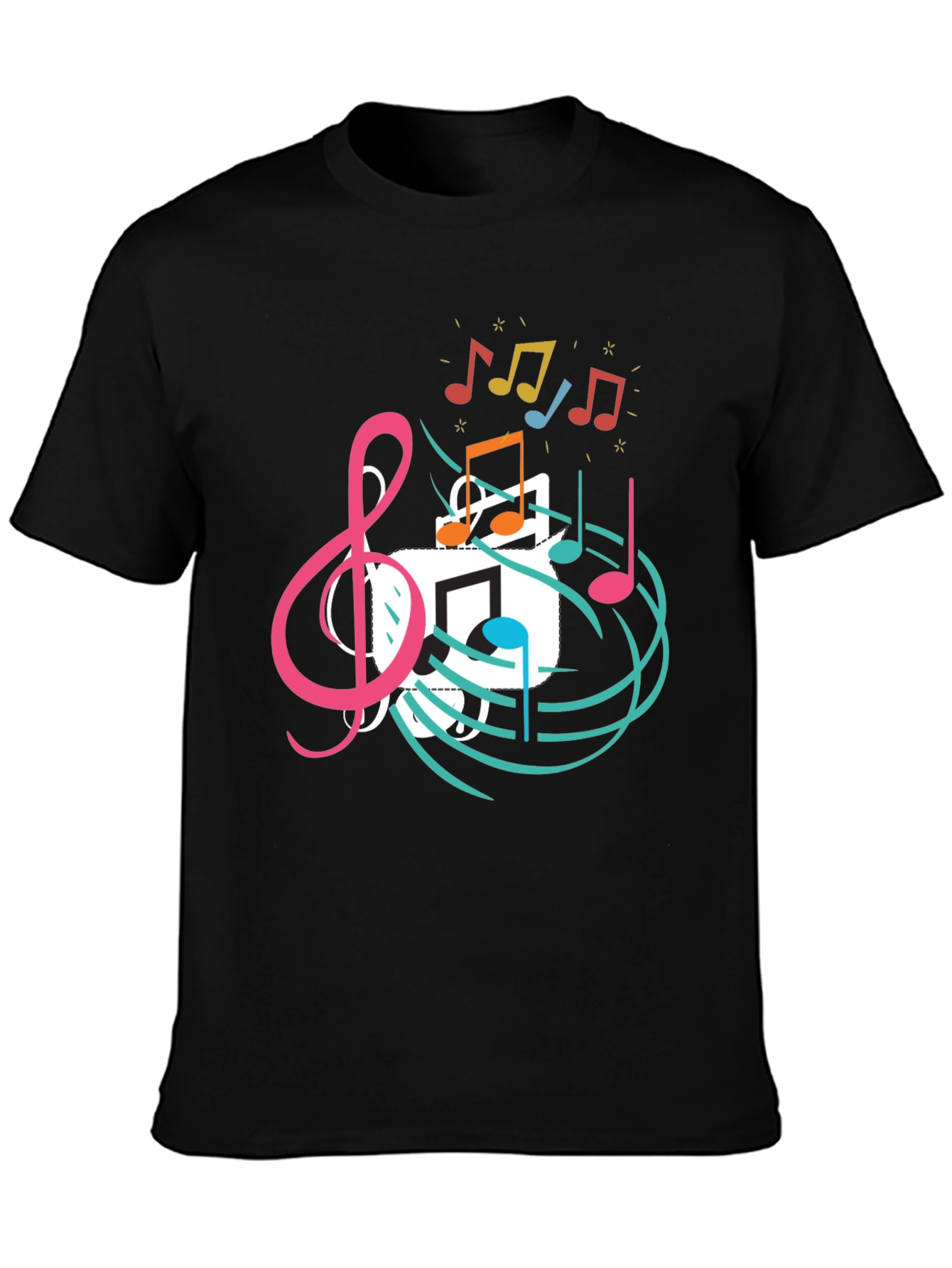 Musical Note Graphic Print Black T-Shirt