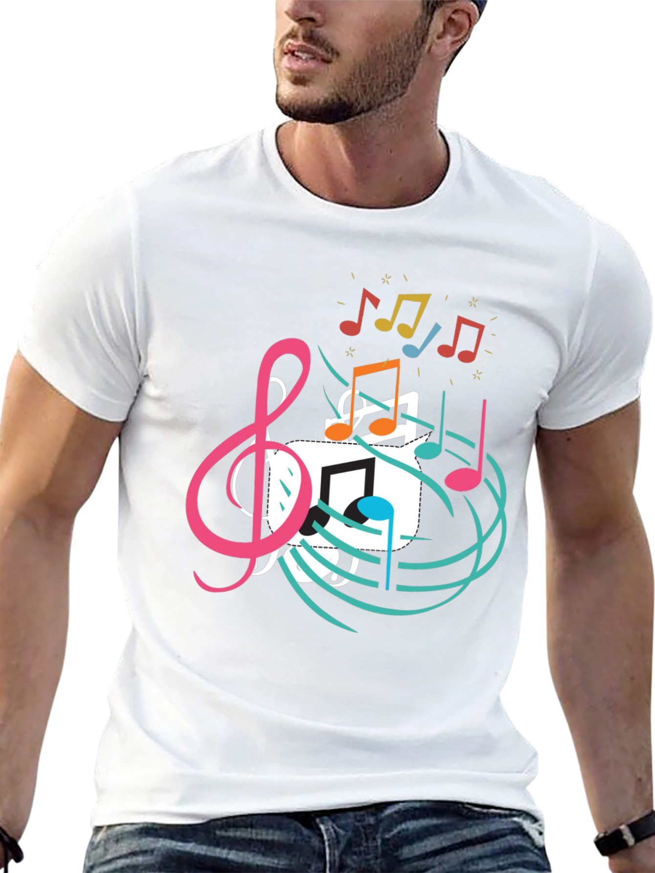 Musical Note Graphic Print Black T-Shirt