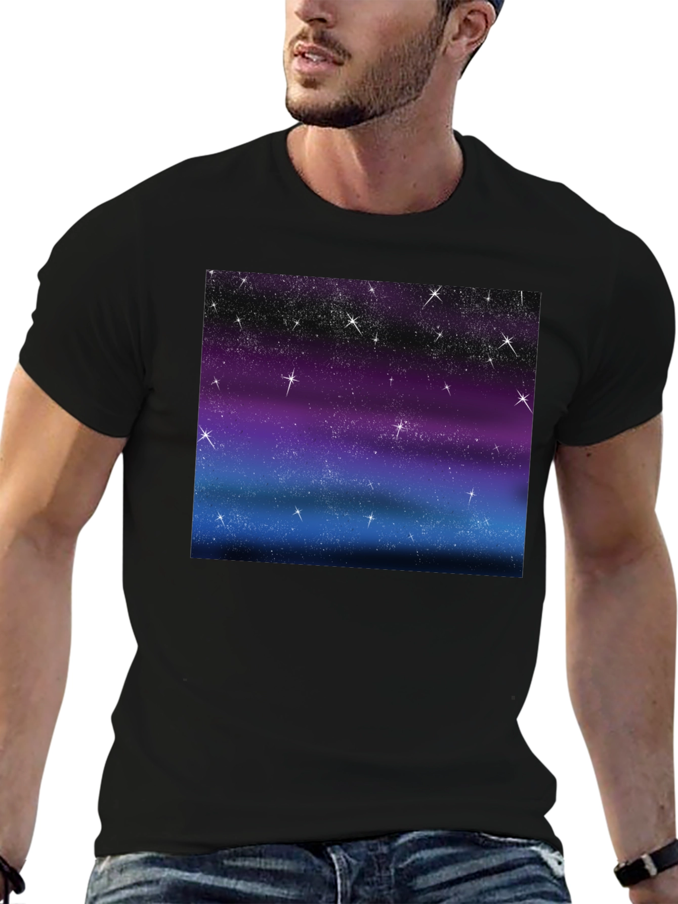 Galaxy Sky Starry Night Mens Black Tee