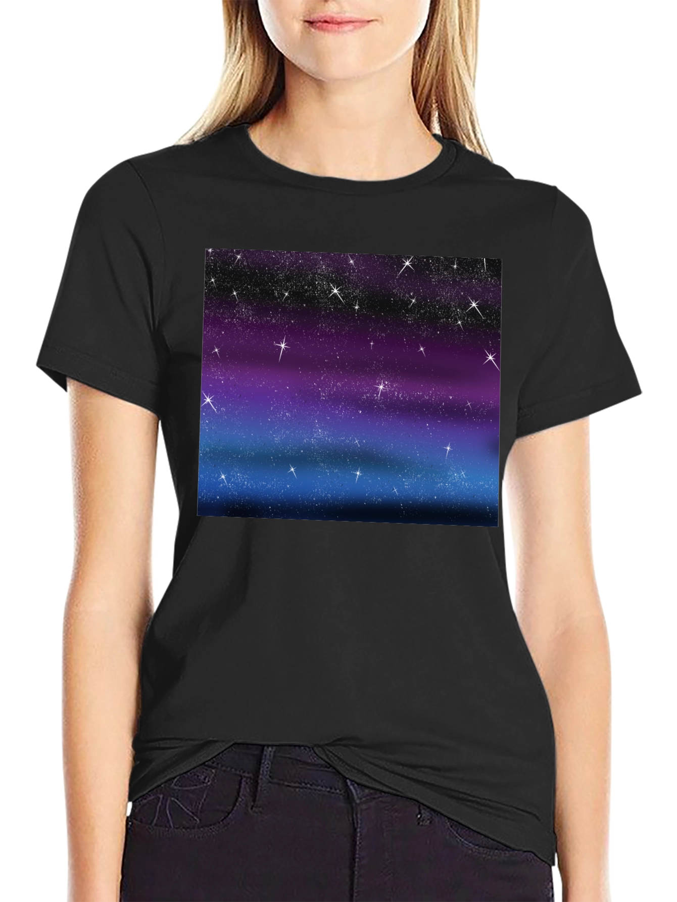 Galaxy Sky Starry Night Mens Black Tee