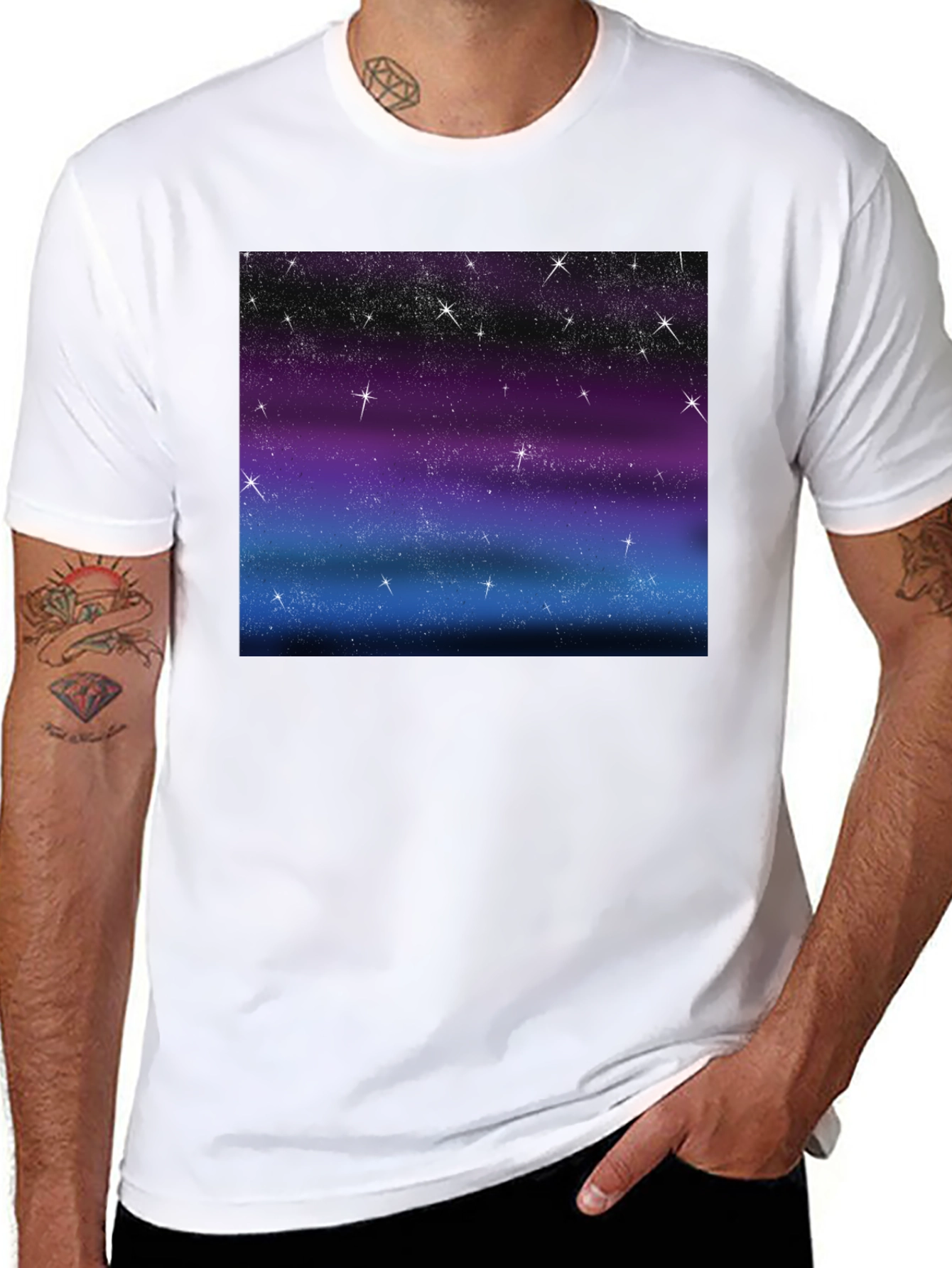Galaxy Sky Starry Night Mens Black Tee