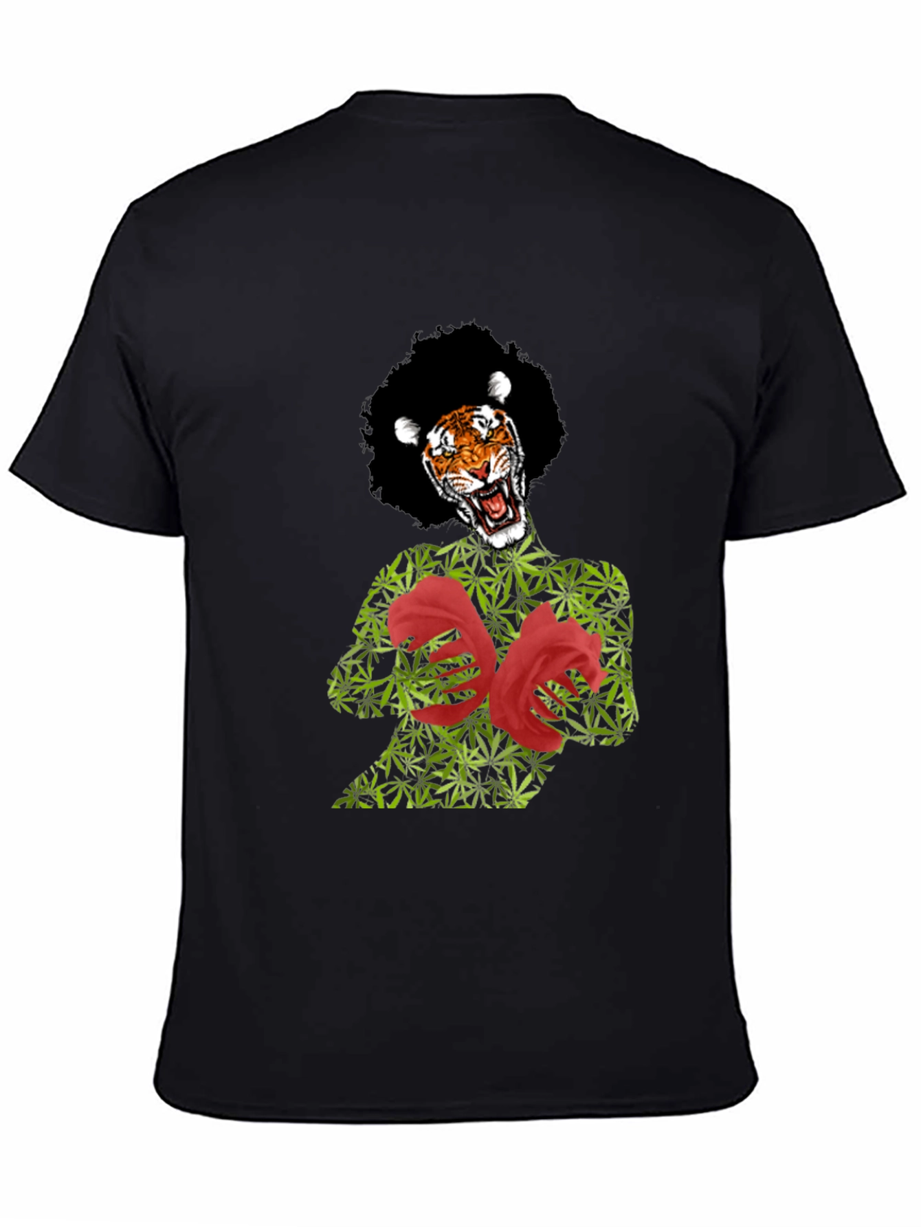 Tiger Pot Leaf & Rose Graphic T-Shirt