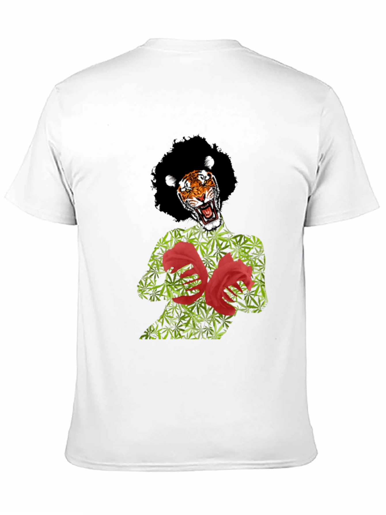 Tiger Pot Leaf & Rose Graphic T-Shirt