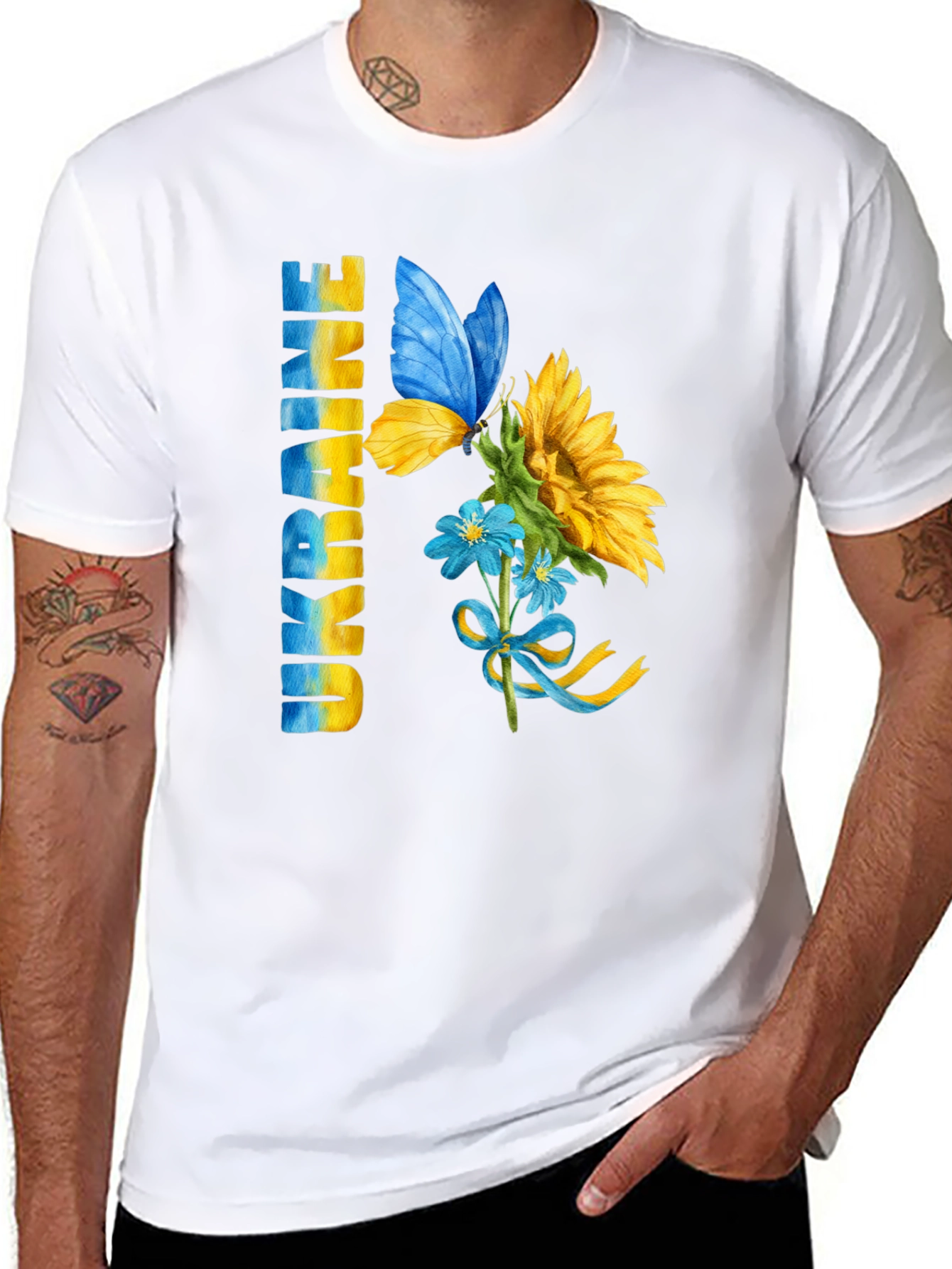 Ukraine Pride T-Shirt: Sunflower Butterfly Design