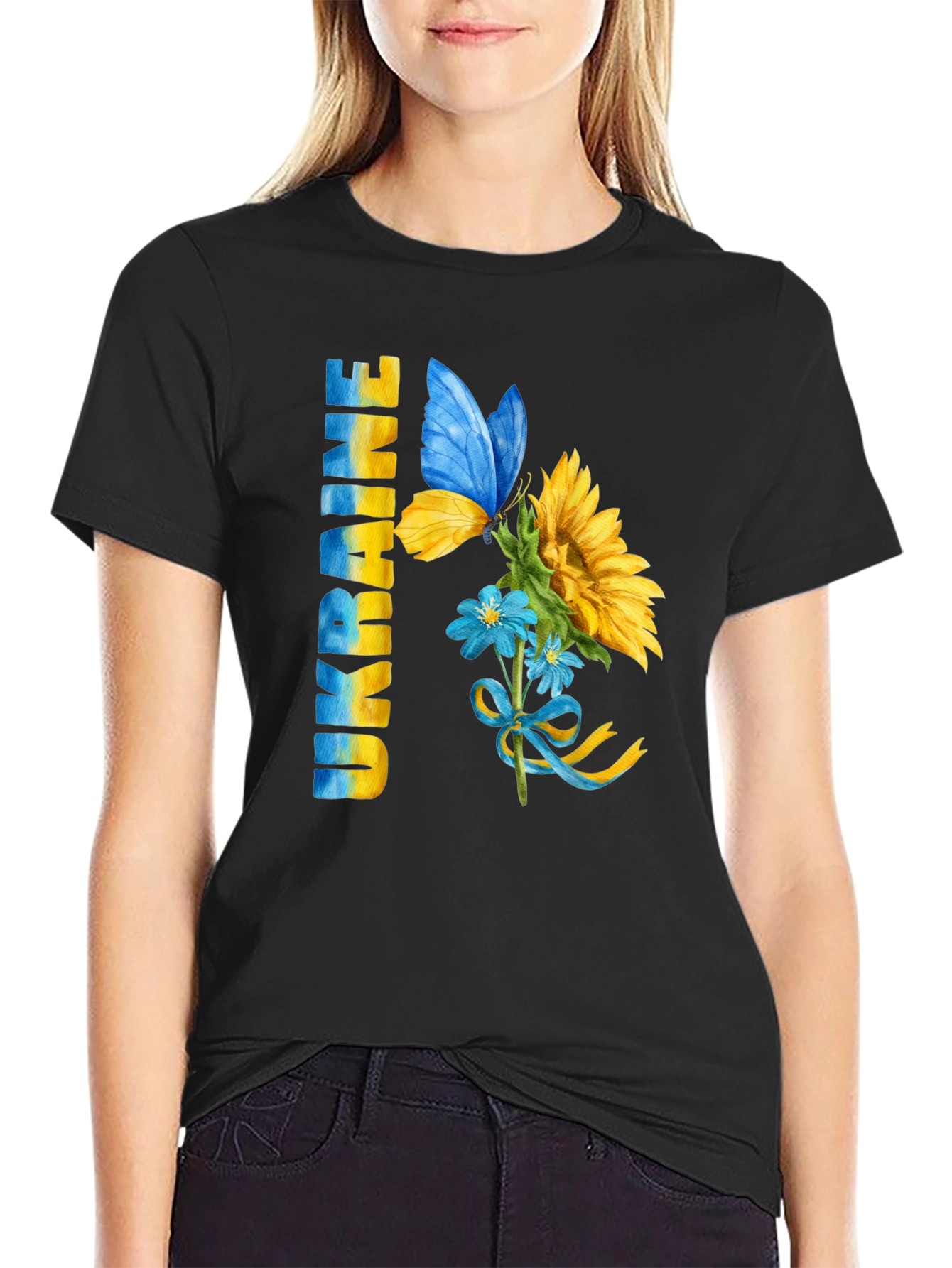 Ukraine Pride T-Shirt: Sunflower Butterfly Design