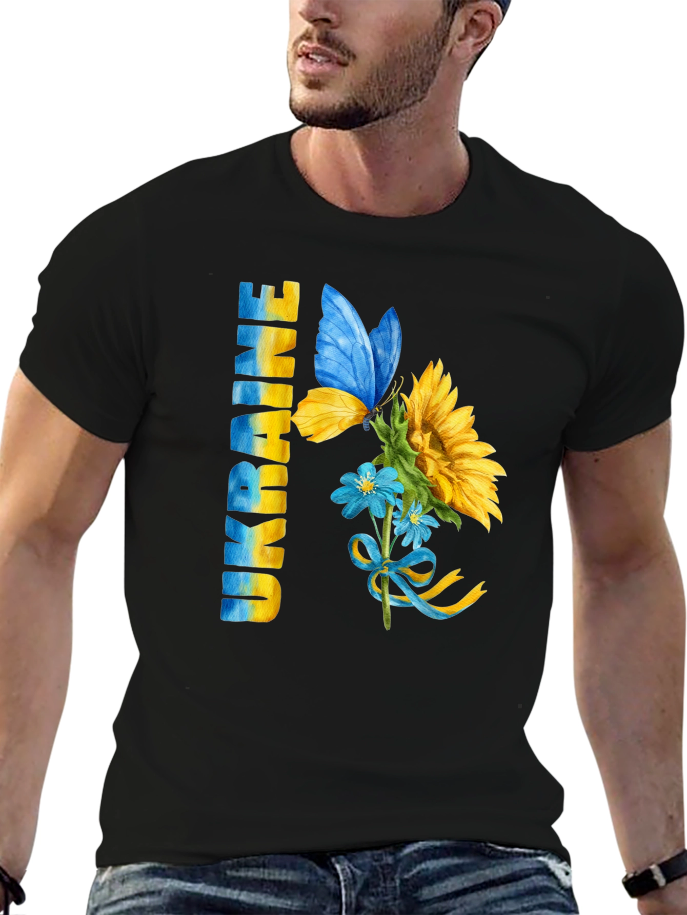 Ukraine Pride T-Shirt: Sunflower Butterfly Design
