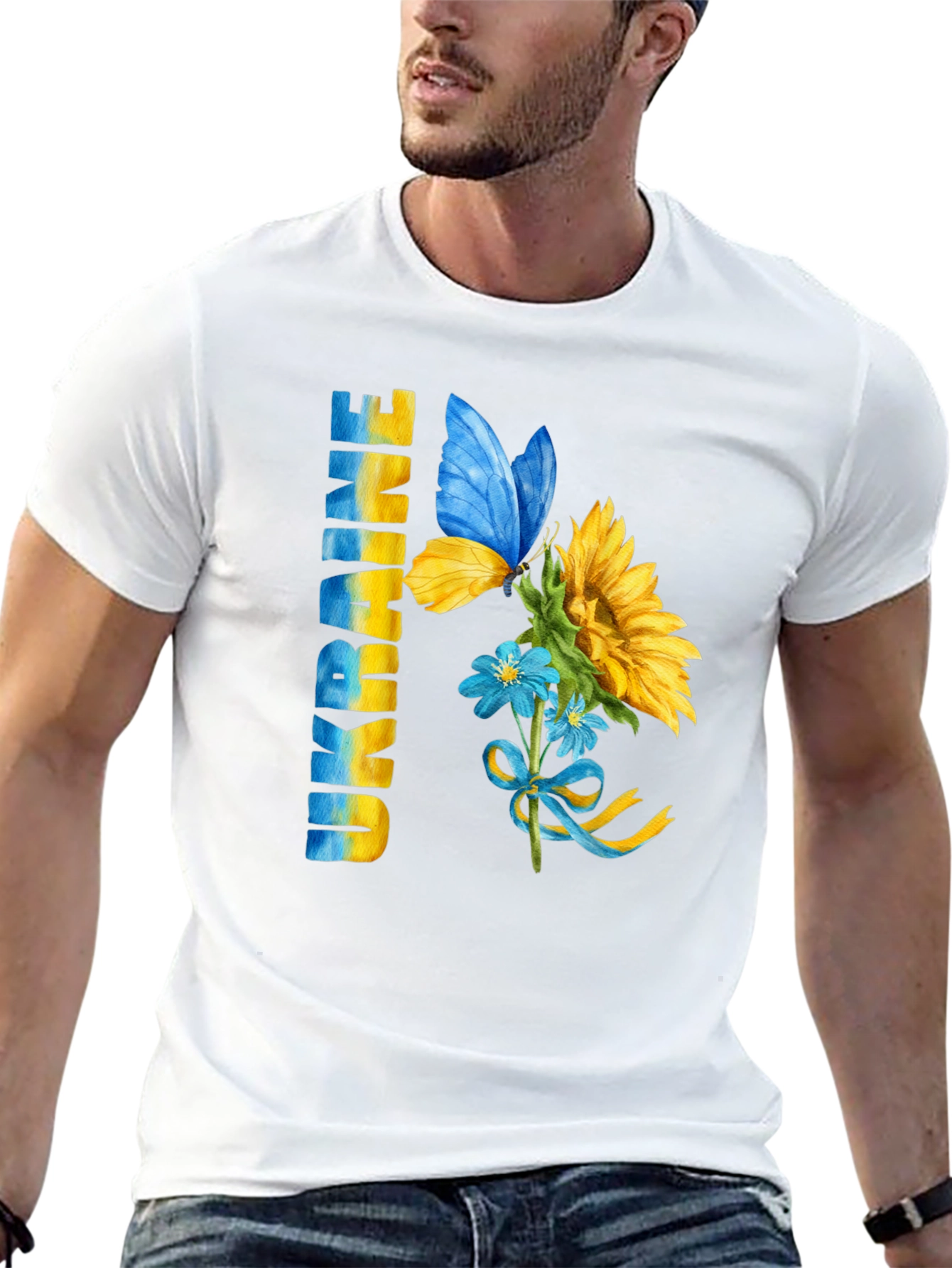 Ukraine Pride T-Shirt: Sunflower Butterfly Design