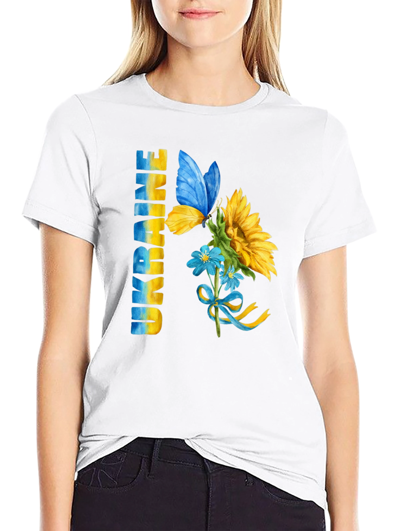 Ukraine Pride T-Shirt: Sunflower Butterfly Design