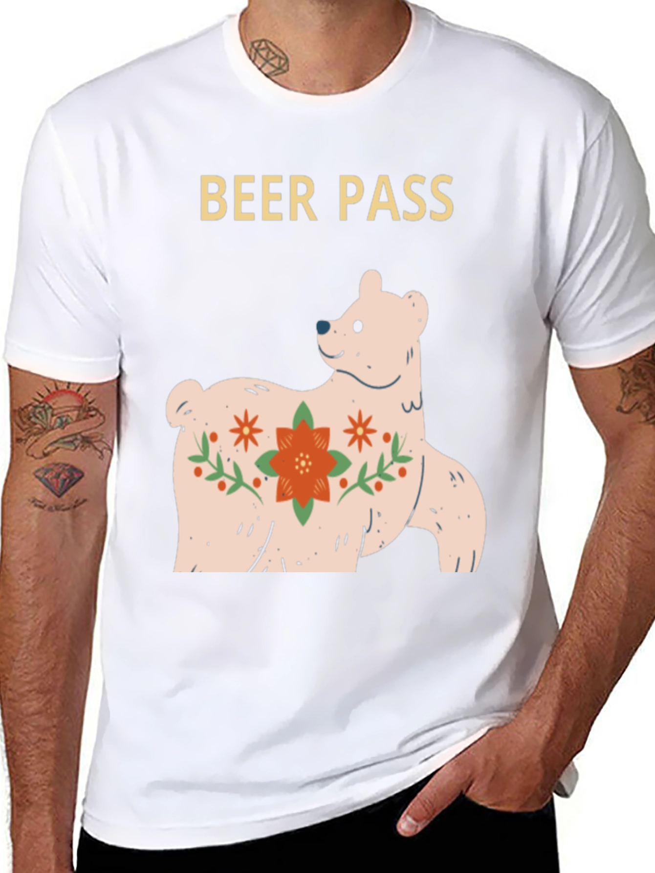 Beer Pass Bear Graphic Tee - Black