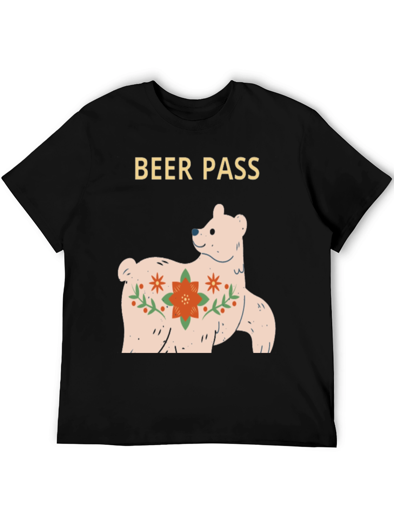Beer Pass Bear Graphic Tee - Black