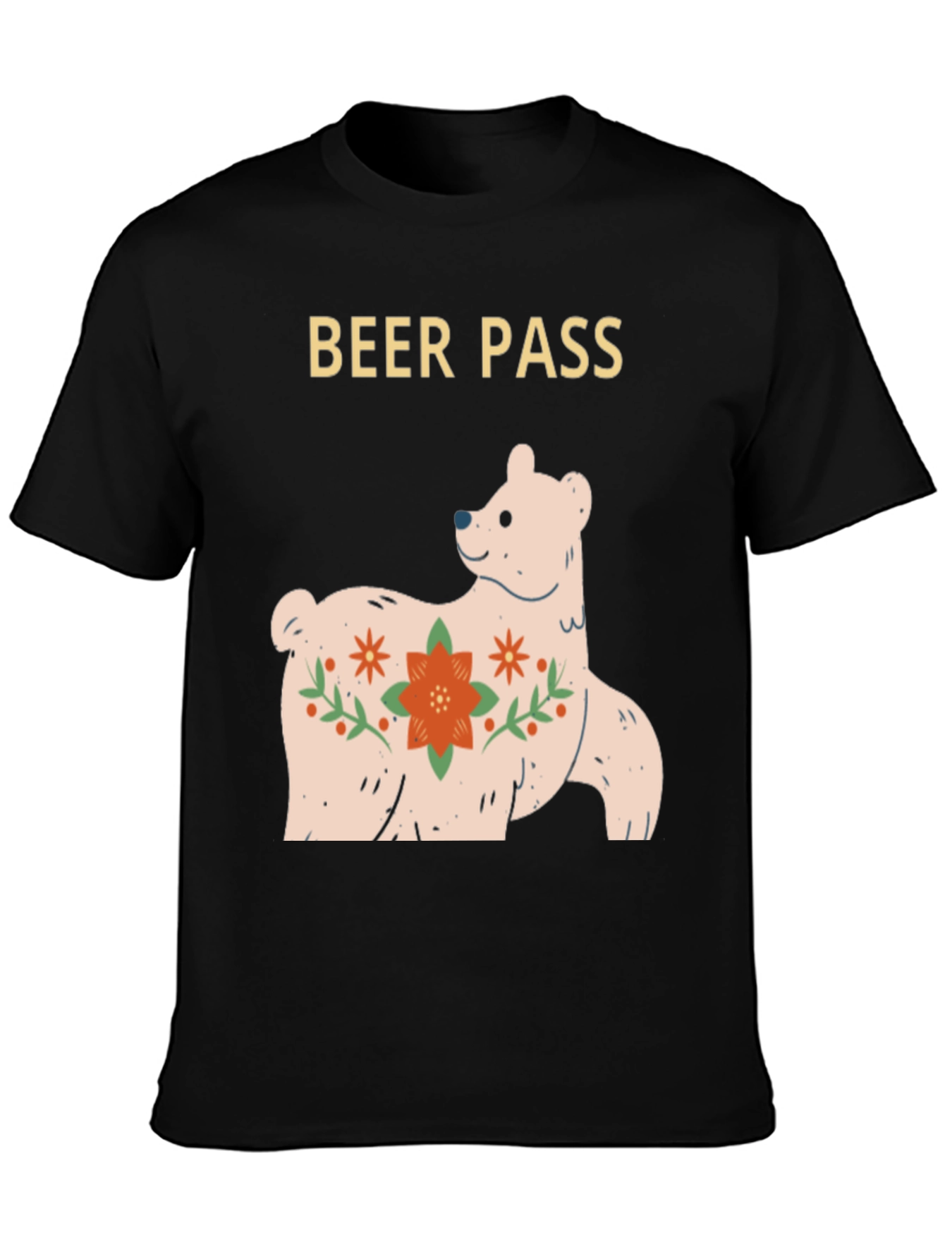 Beer Pass Bear Graphic Tee - Black