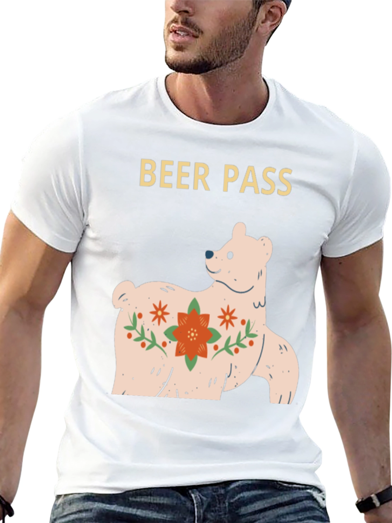 Beer Pass Bear Graphic Tee - Black