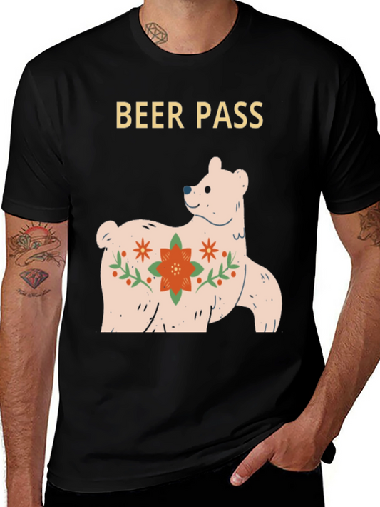 Beer Pass Bear Graphic Tee - Black