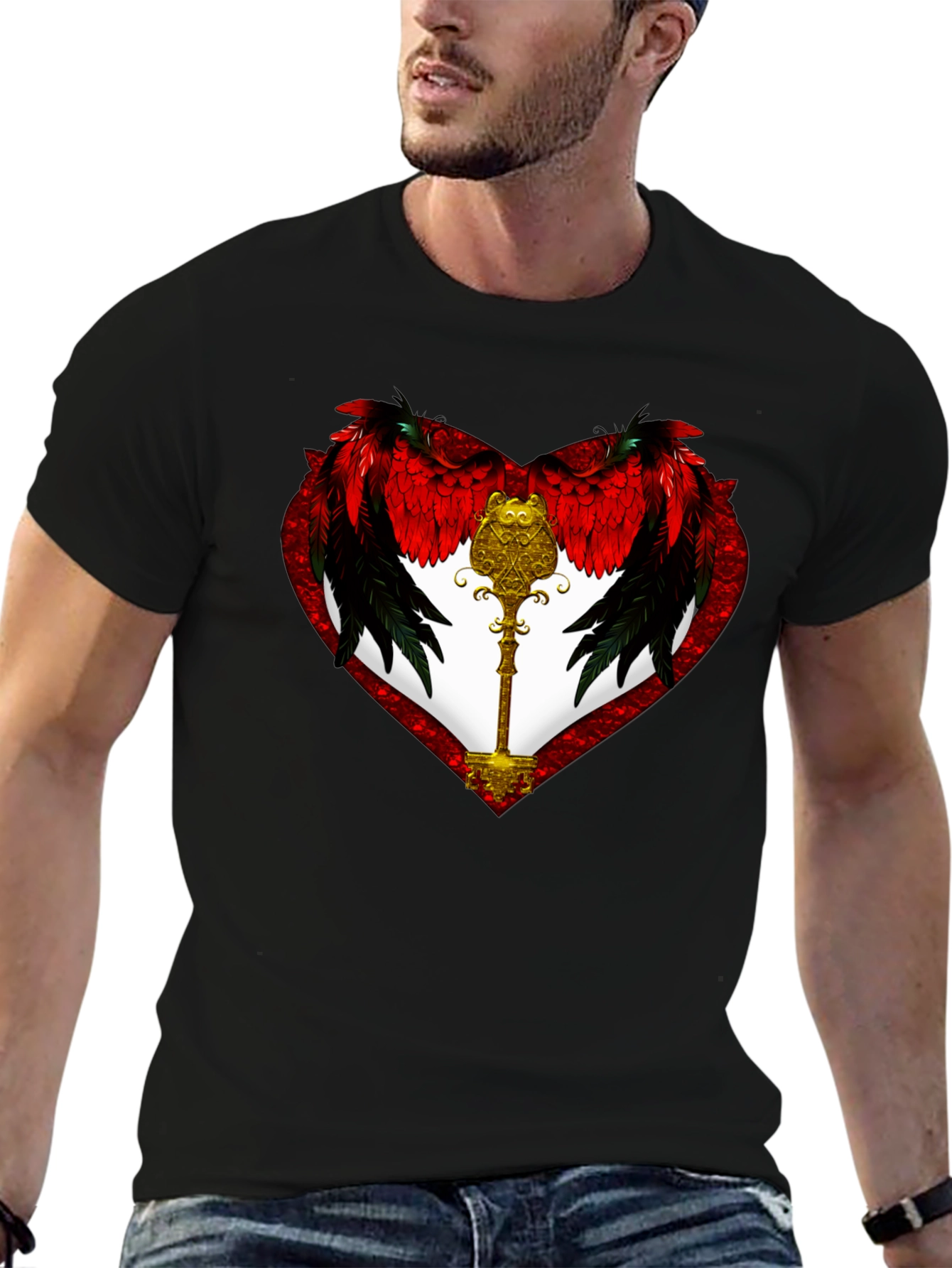 Winged Heart & Key Graphic T-Shirt