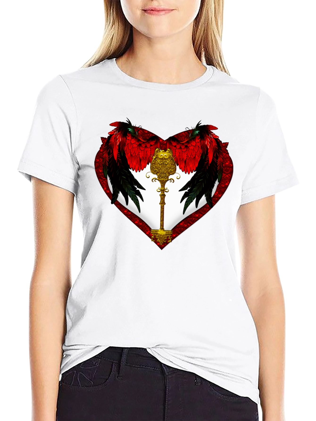 Winged Heart & Key Graphic T-Shirt
