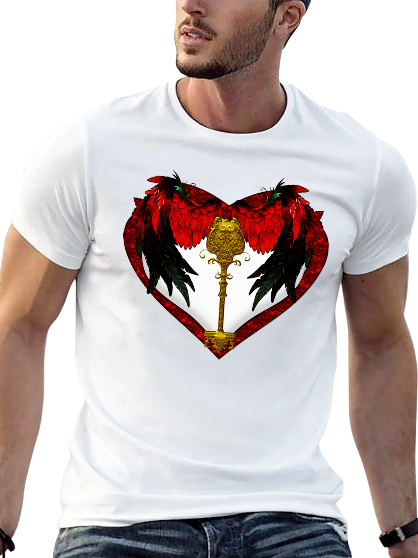 Winged Heart & Key Graphic T-Shirt
