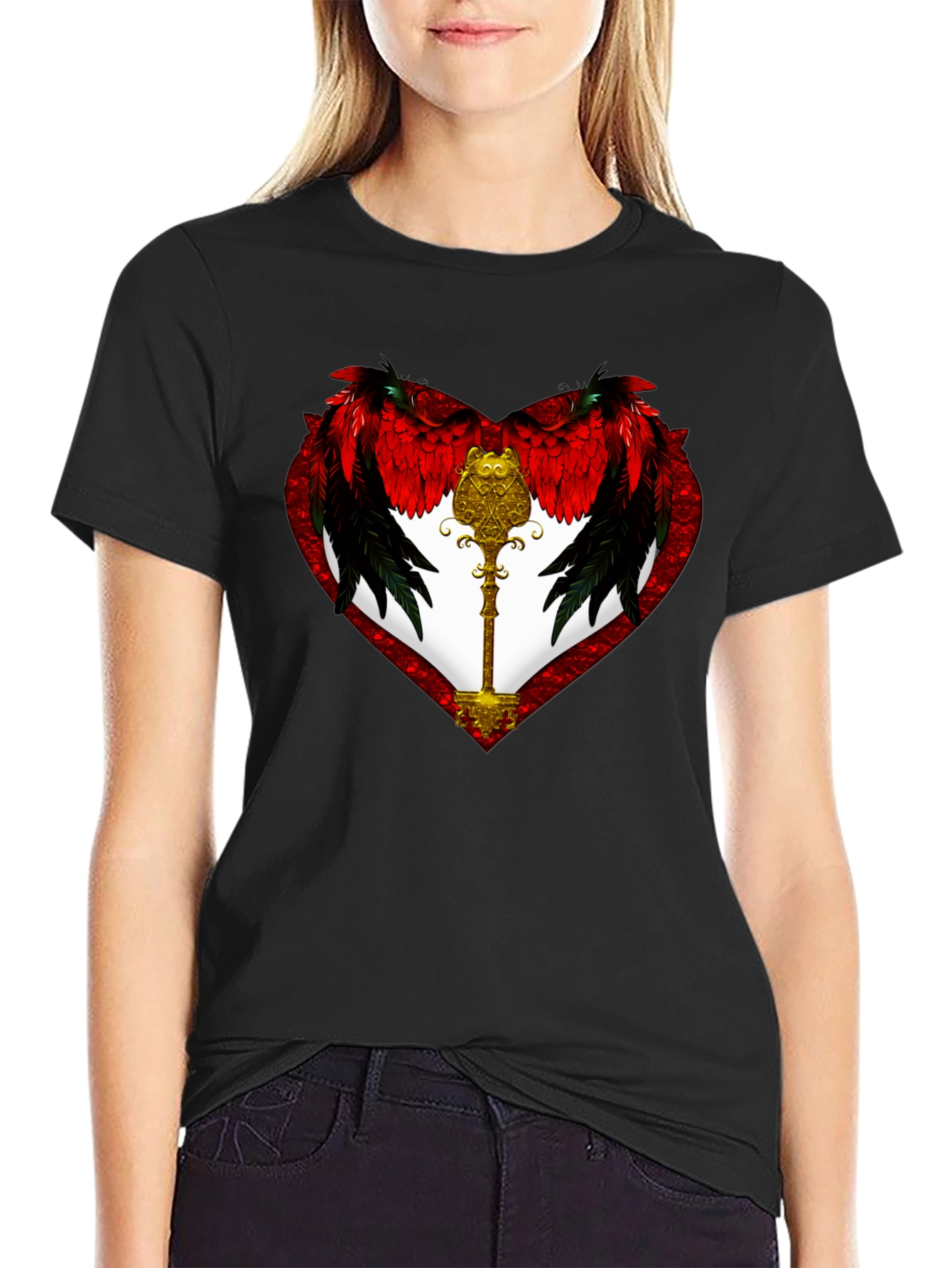 Winged Heart & Key Graphic T-Shirt