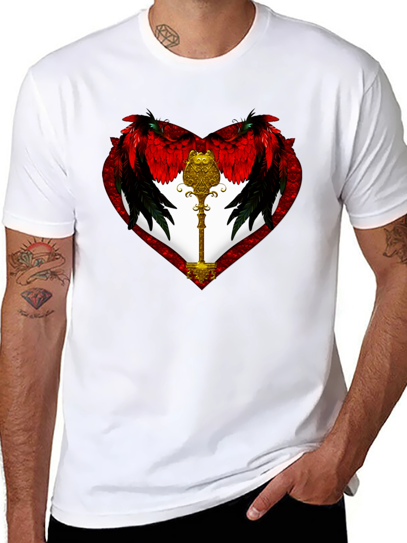 Winged Heart & Key Graphic T-Shirt