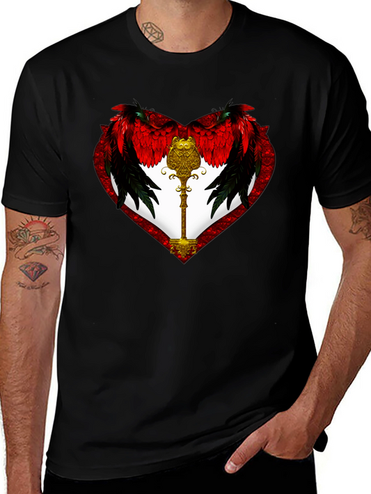Winged Heart & Key Graphic T-Shirt