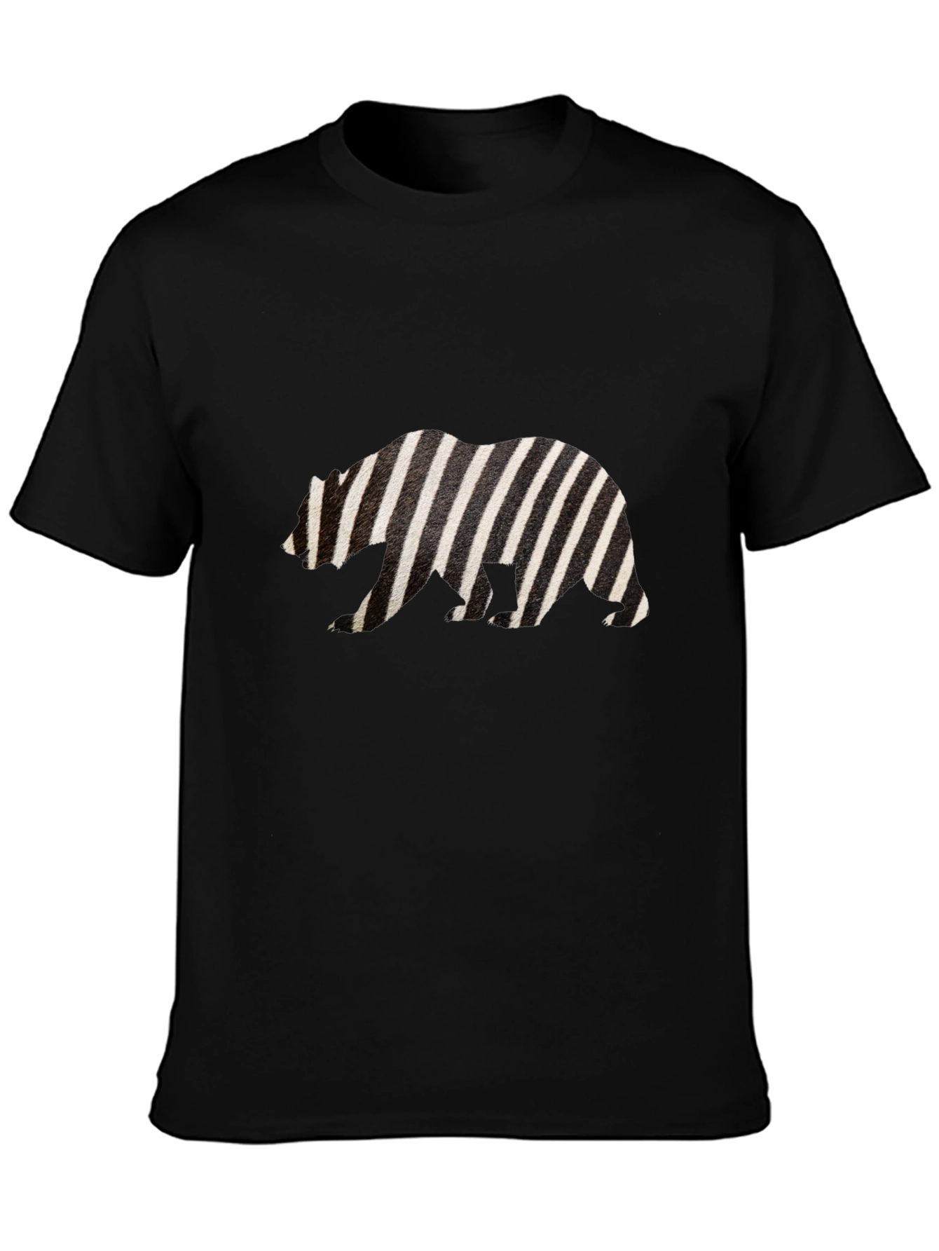 Zebra Striped Bear Graphic Tee - Mens Black T-Shirt