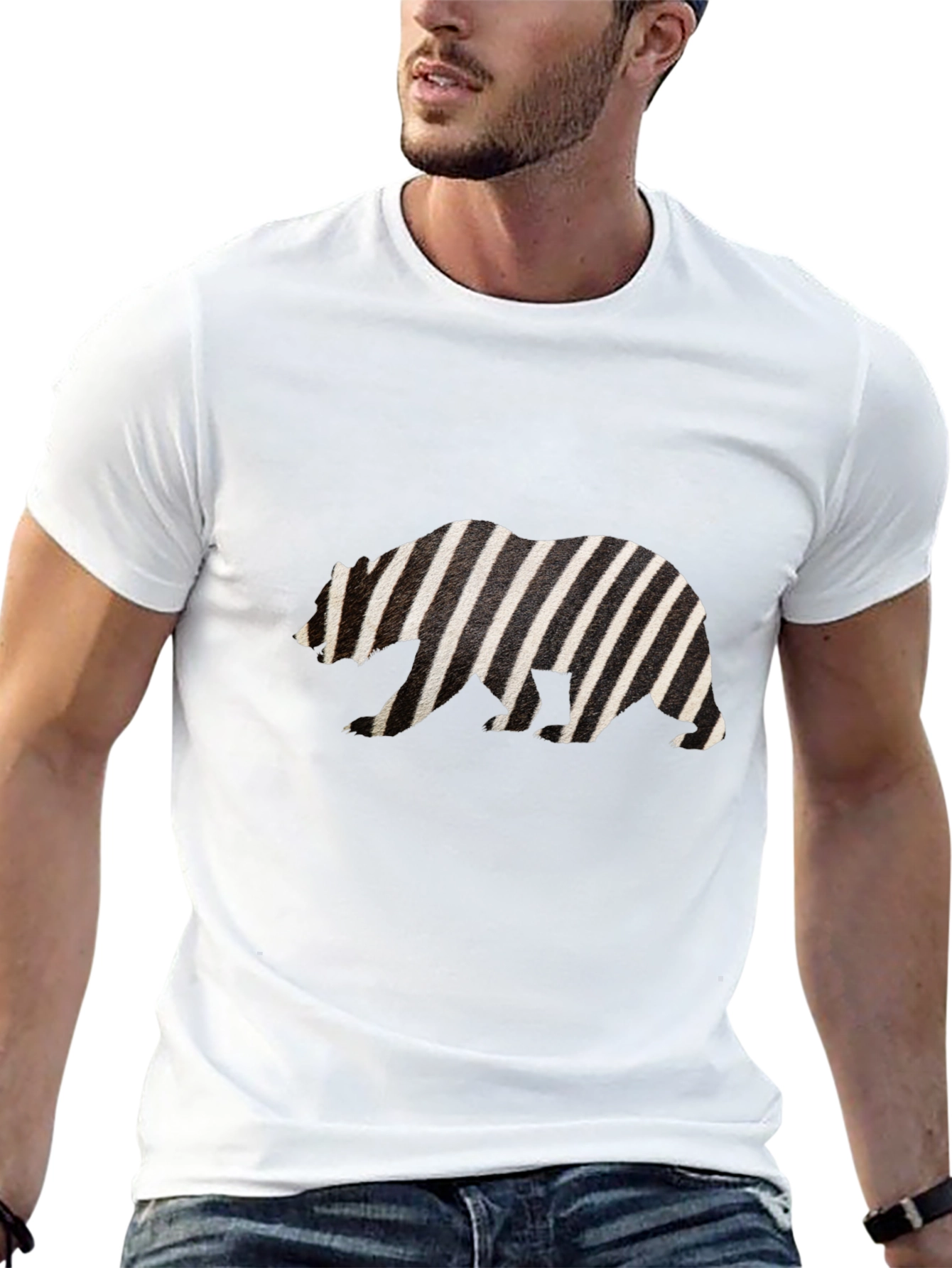 Zebra Striped Bear Graphic Tee - Mens Black T-Shirt