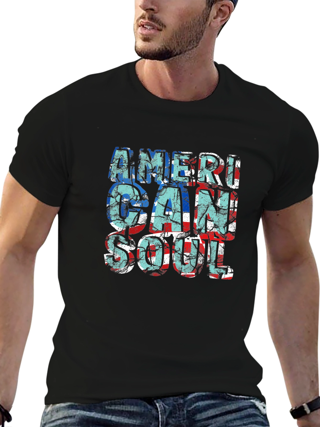 American Soul Graphic Print Black T-Shirt