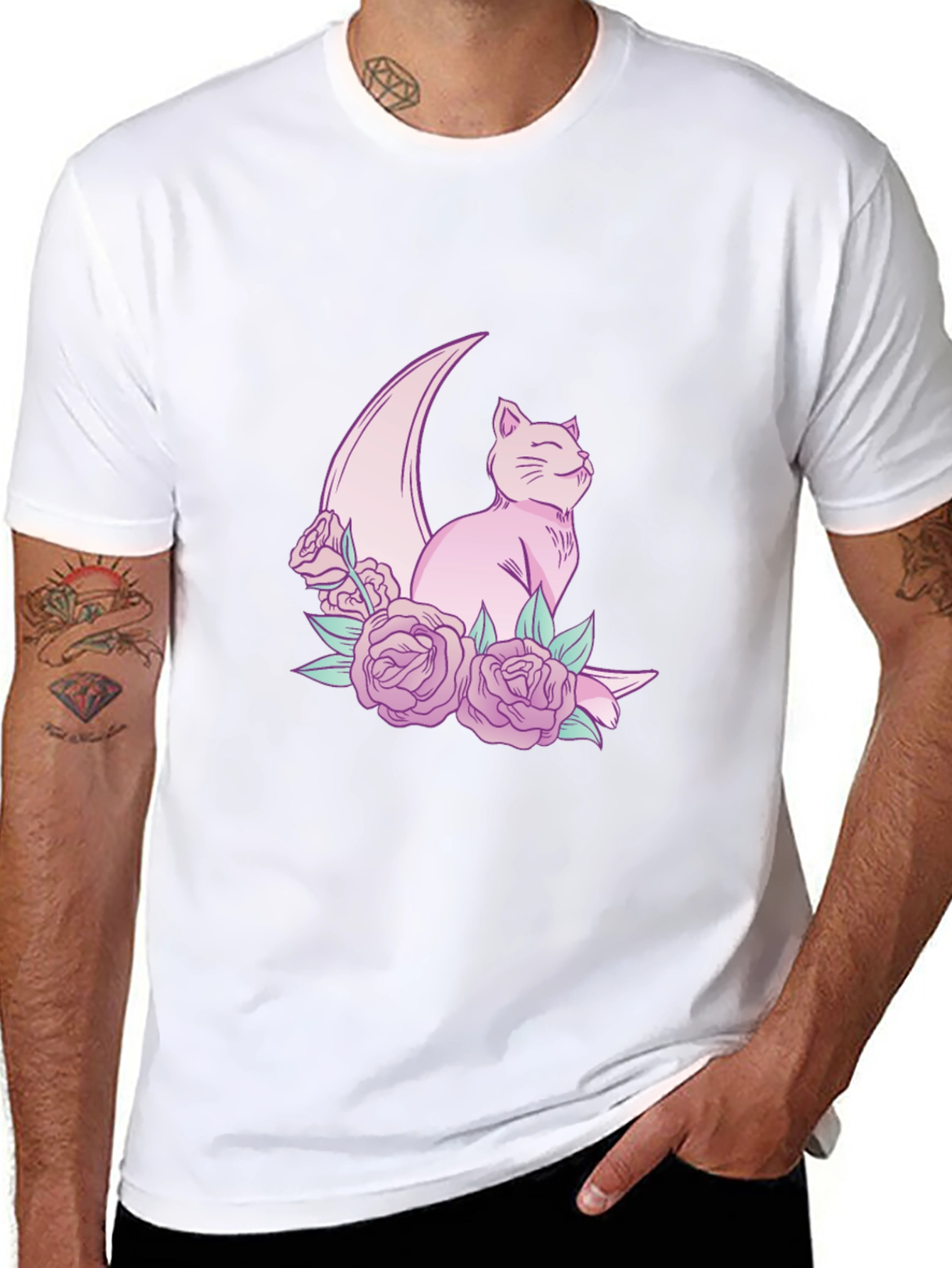 Crescent Cat T-Shirt - Whimsical Feline Design