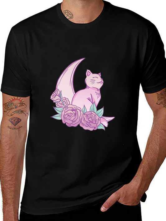 Crescent Cat T-Shirt - Whimsical Feline Design