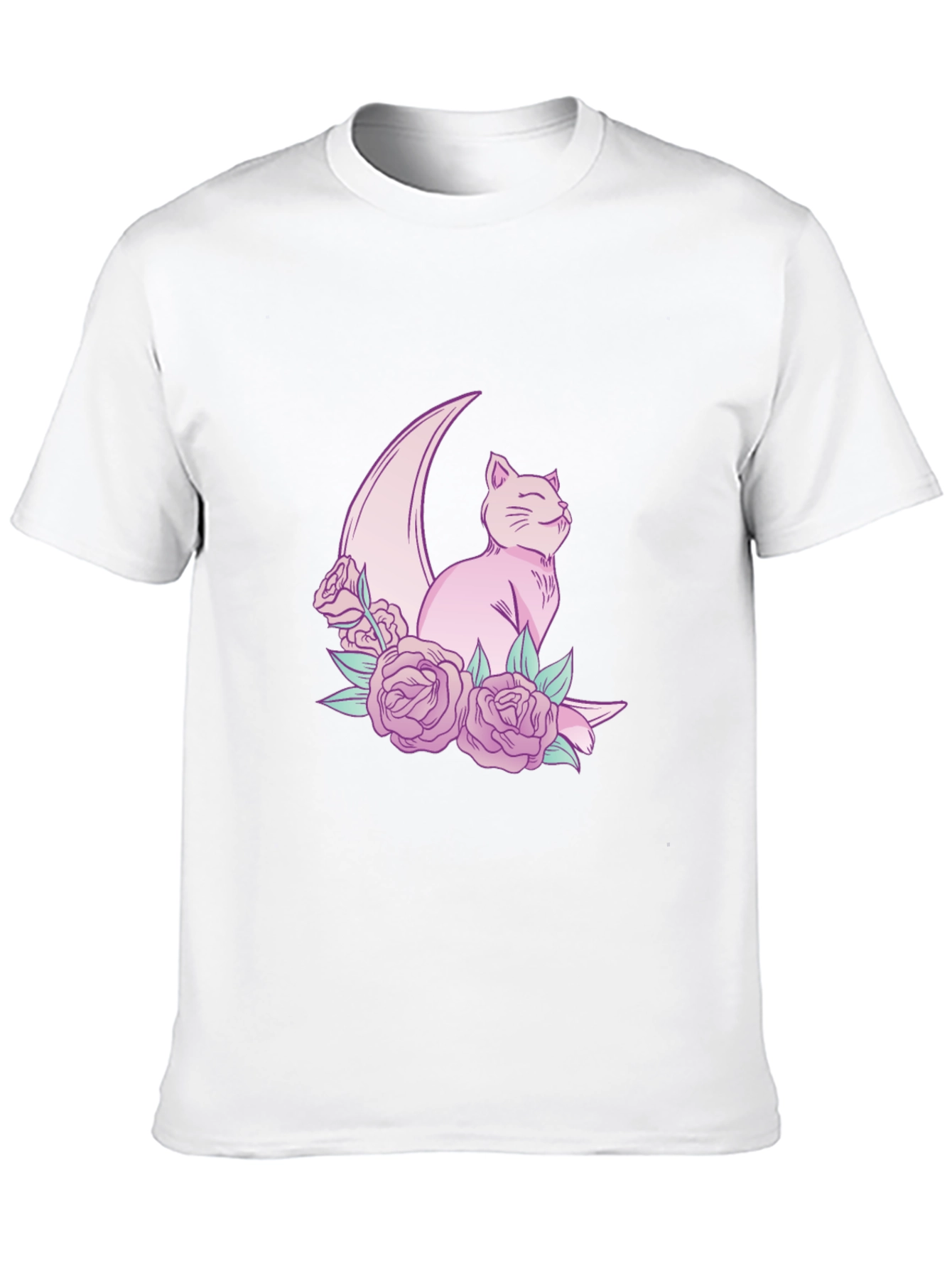 Crescent Cat T-Shirt - Whimsical Feline Design