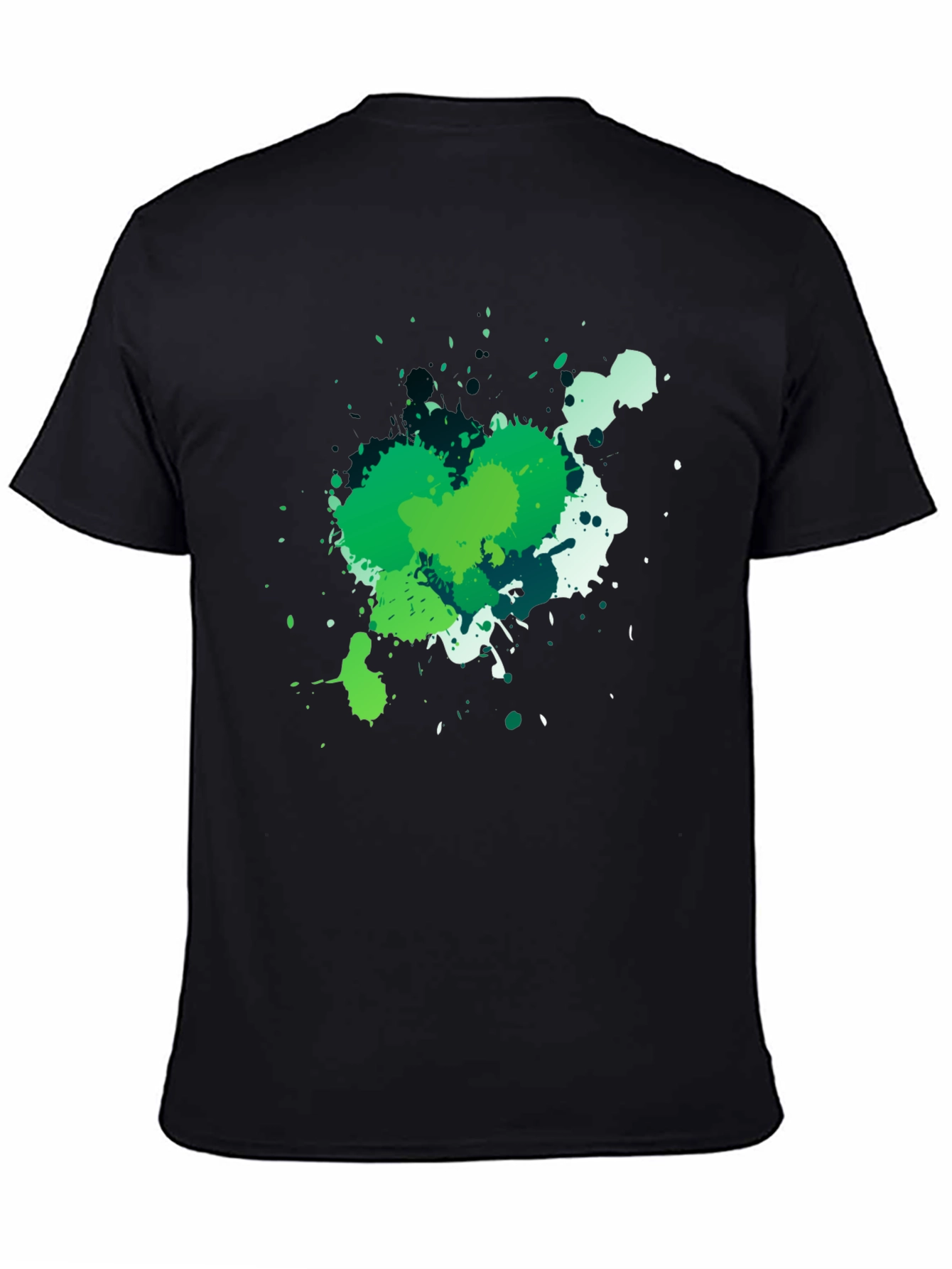 Abstract Green Splatter Graphic Black T-Shirt