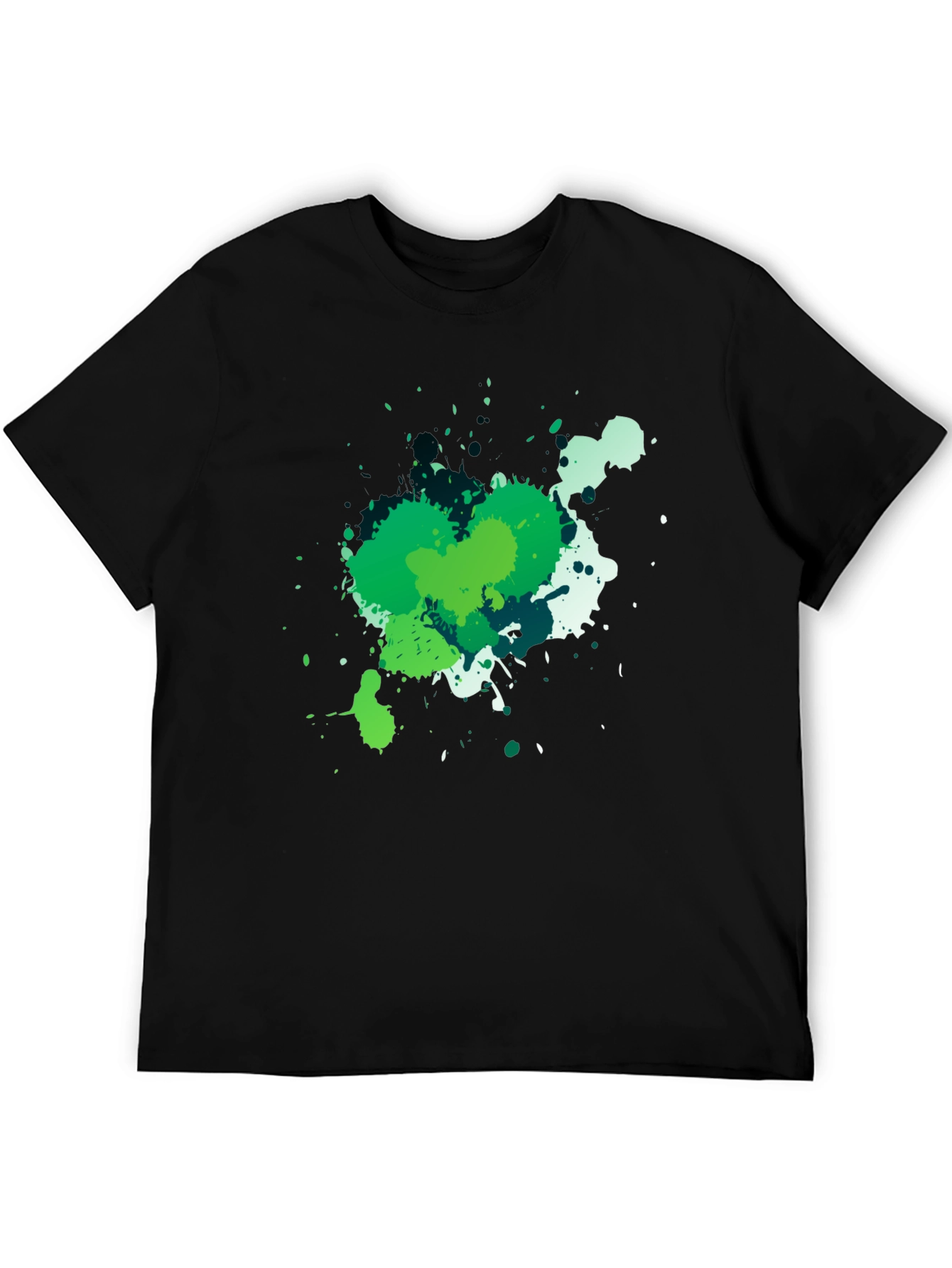 Abstract Green Splatter Graphic Black T-Shirt