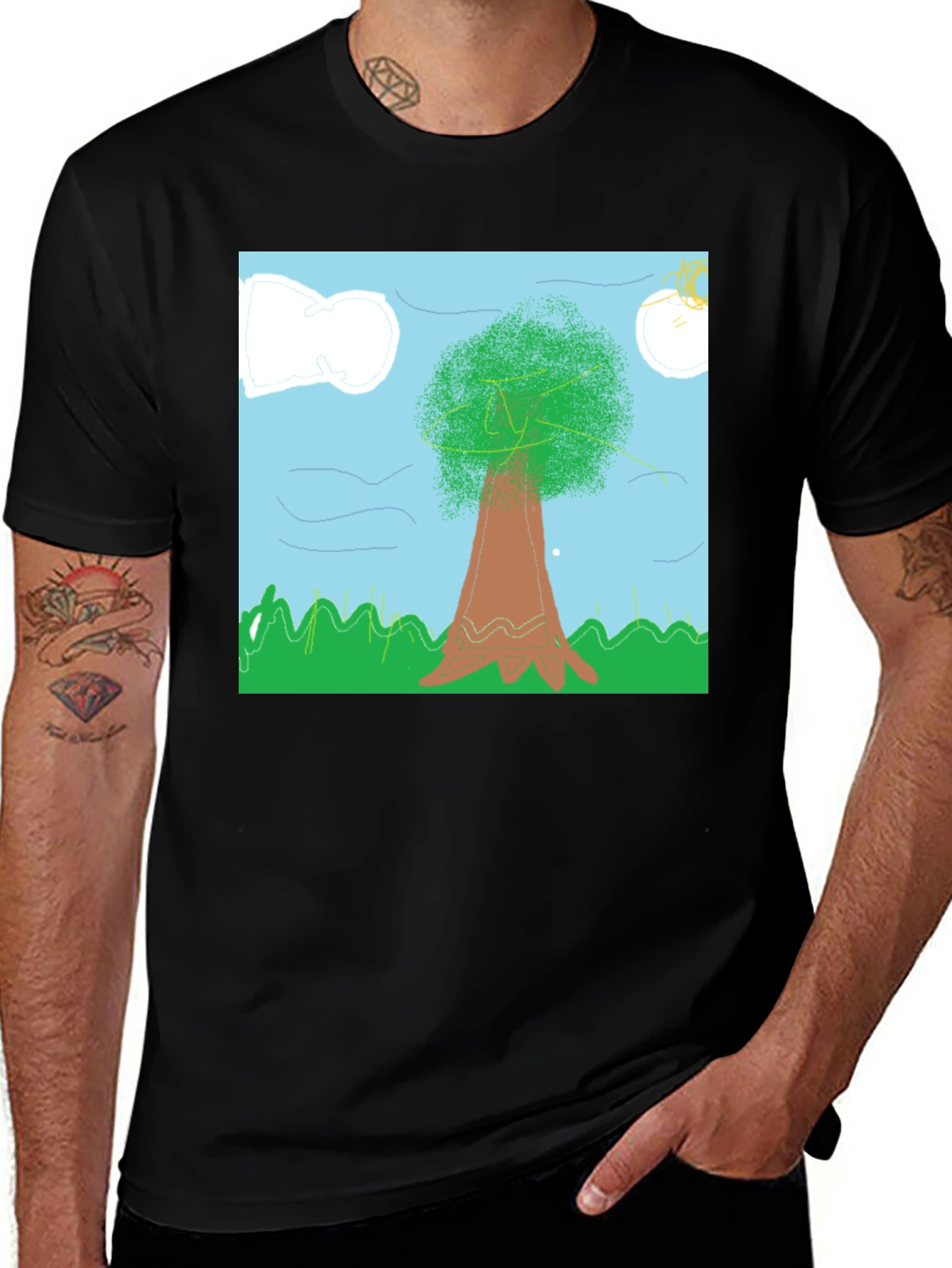 Nature Scene Tee - Artistic Tree Graphic T-Shirt