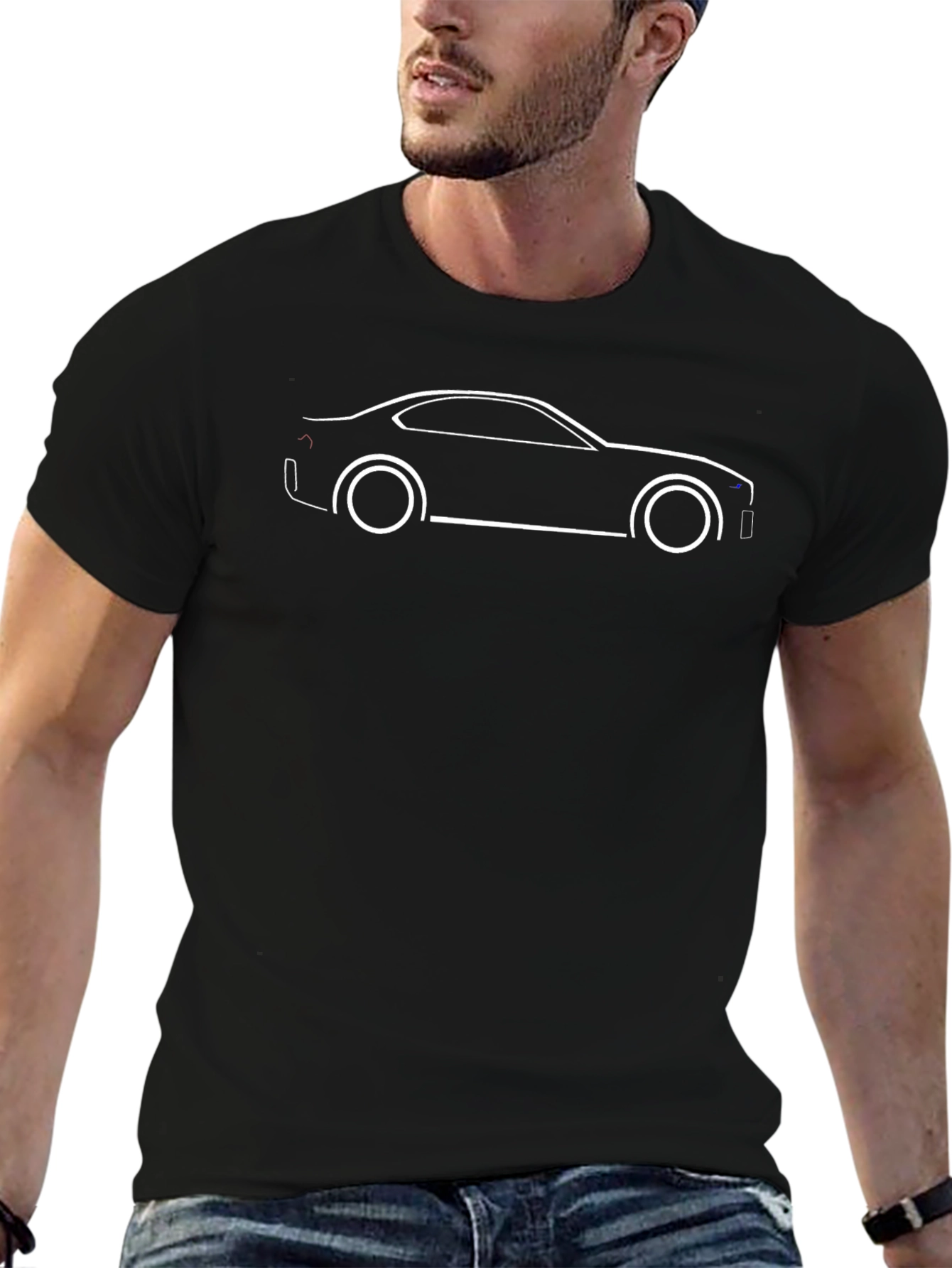 Minimalist Car Outline Black T-Shirt