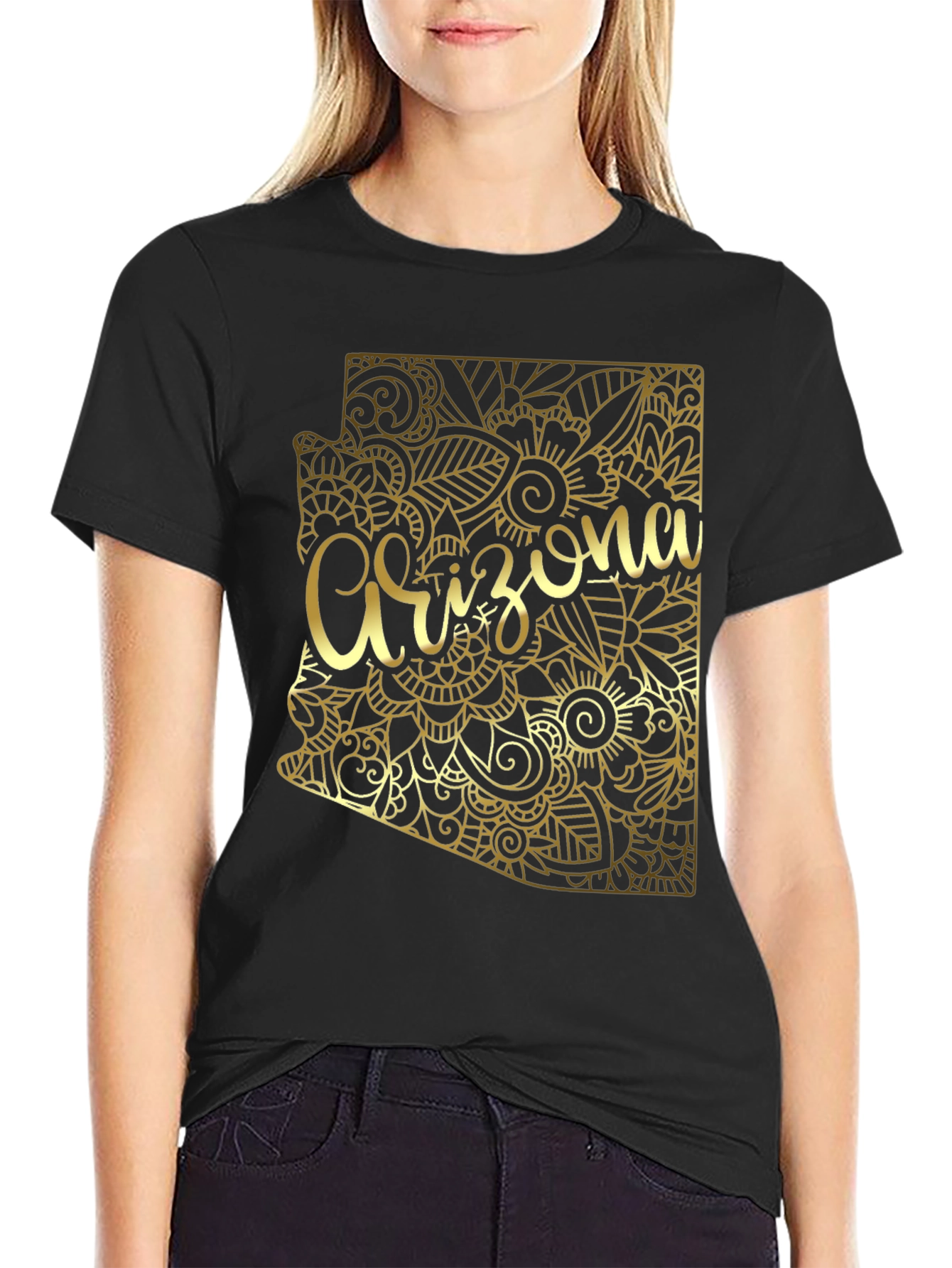 Arizona State Floral Gold Graphic Black T-Shirt