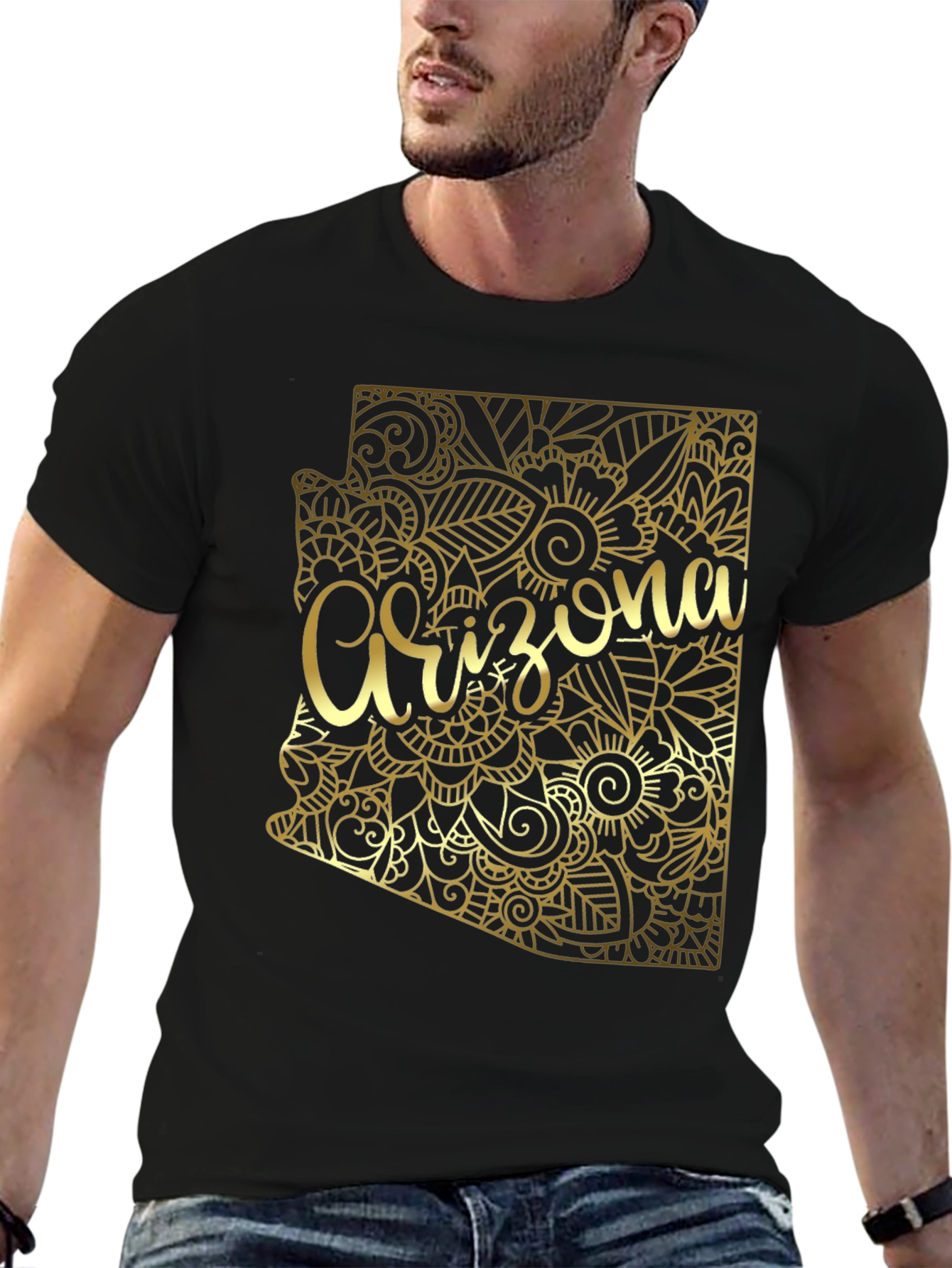 Arizona State Floral Gold Graphic Black T-Shirt