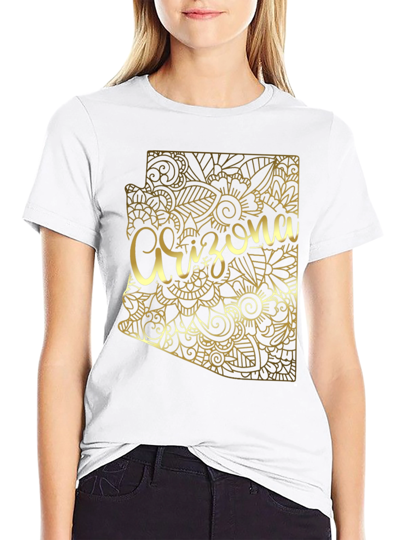 Arizona State Floral Gold Graphic Black T-Shirt