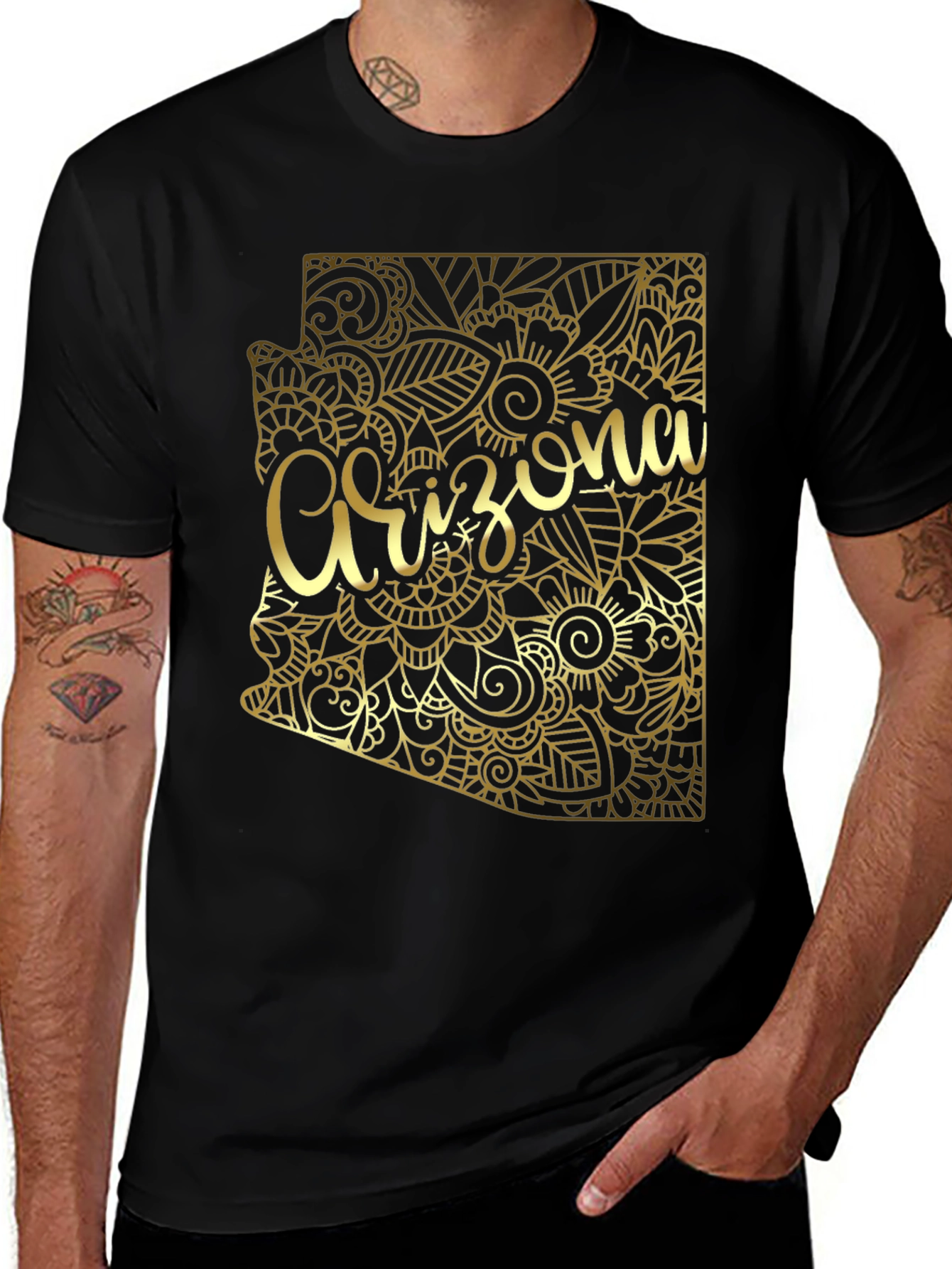 Arizona State Floral Gold Graphic Black T-Shirt