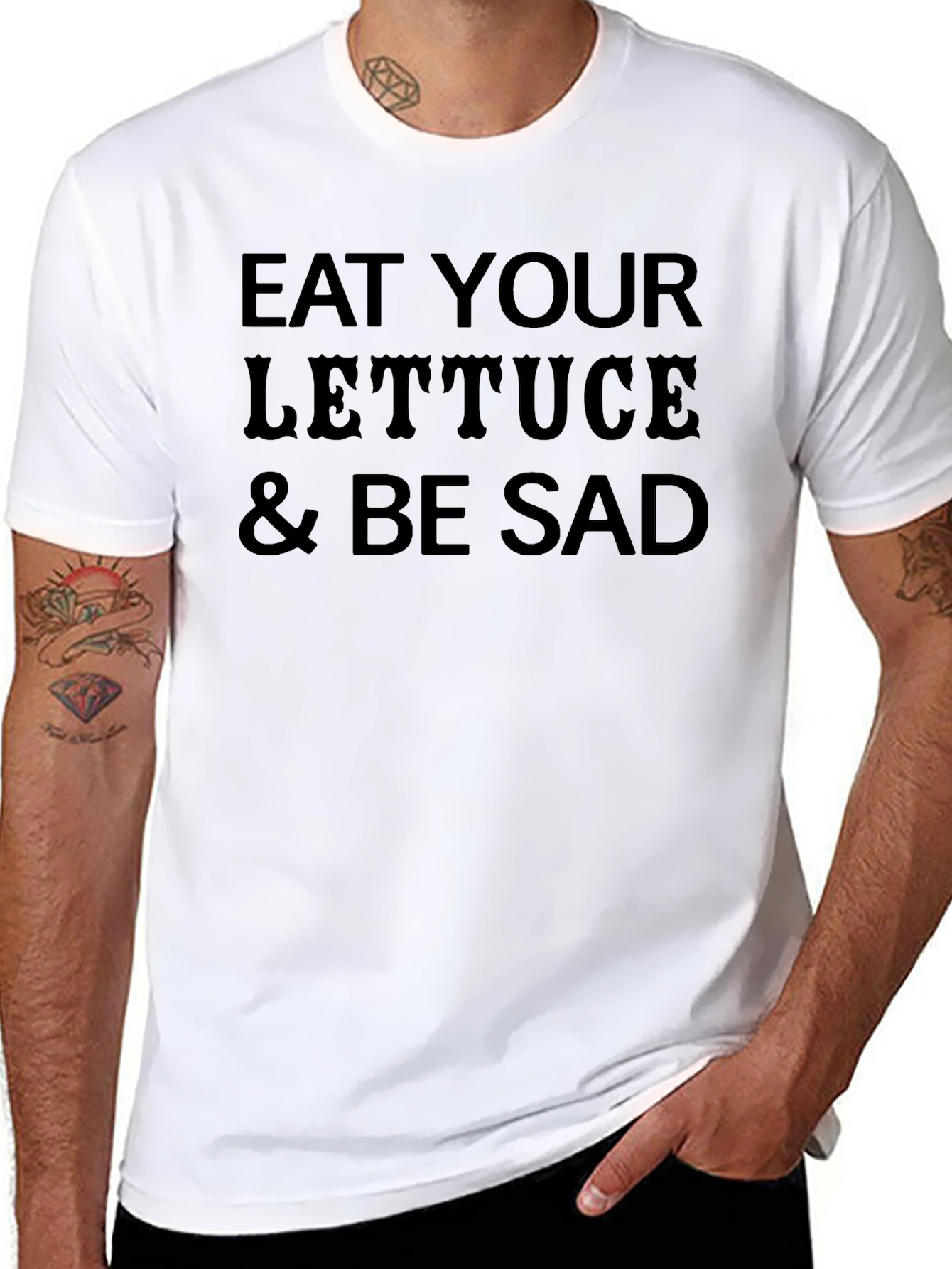 Eat Your Lettuce & Be Sad Funny Graphic T-Shirt