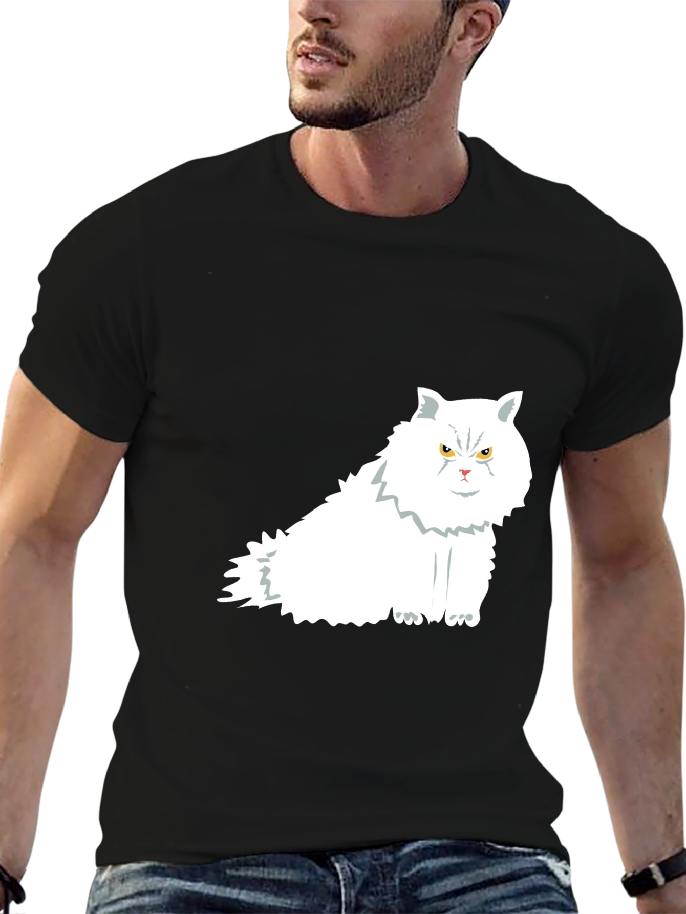 Cat Graphic Print Black T-Shirt