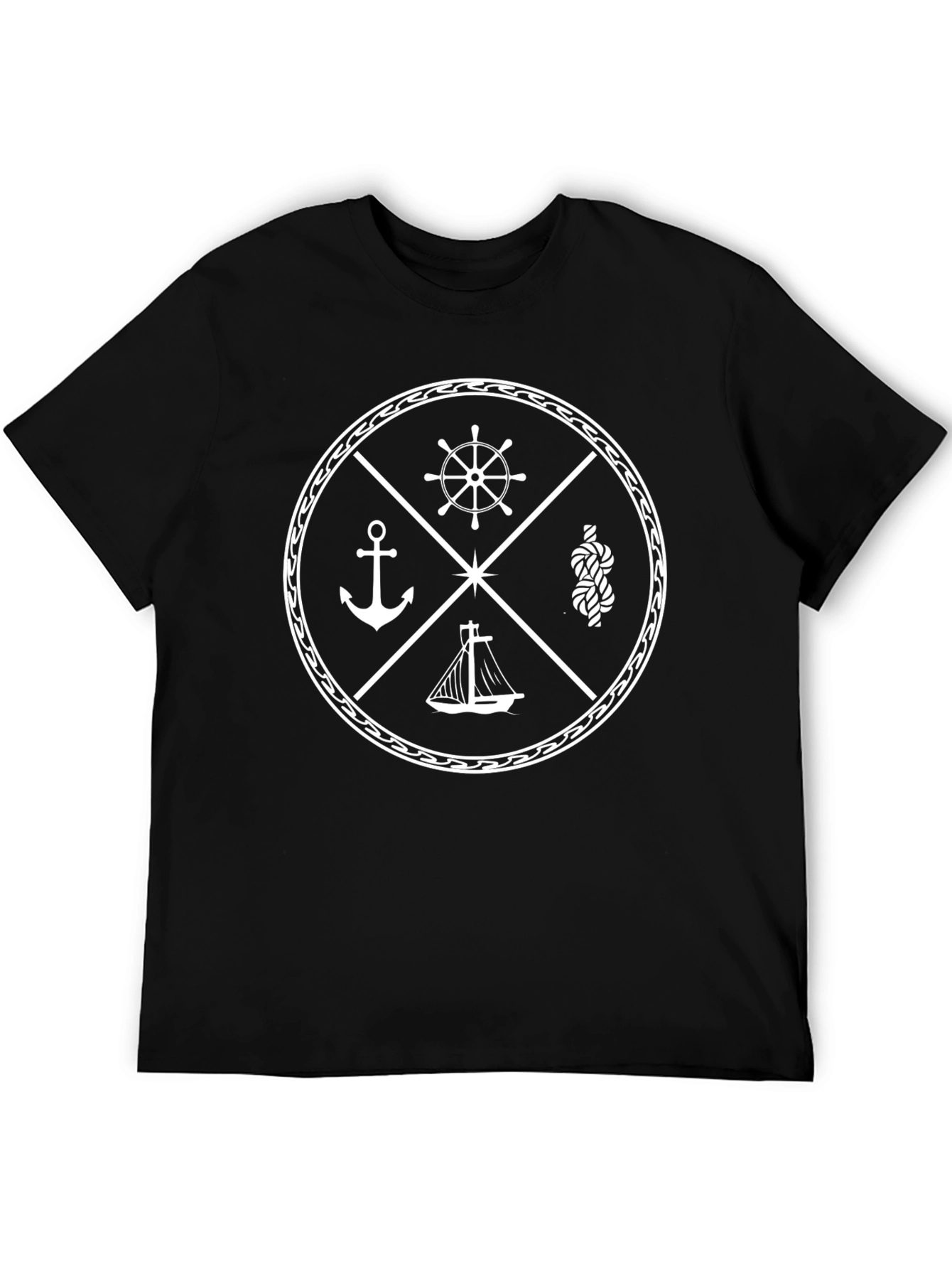 Nautical Compass T-Shirt - Black Cotton Graphic Tee