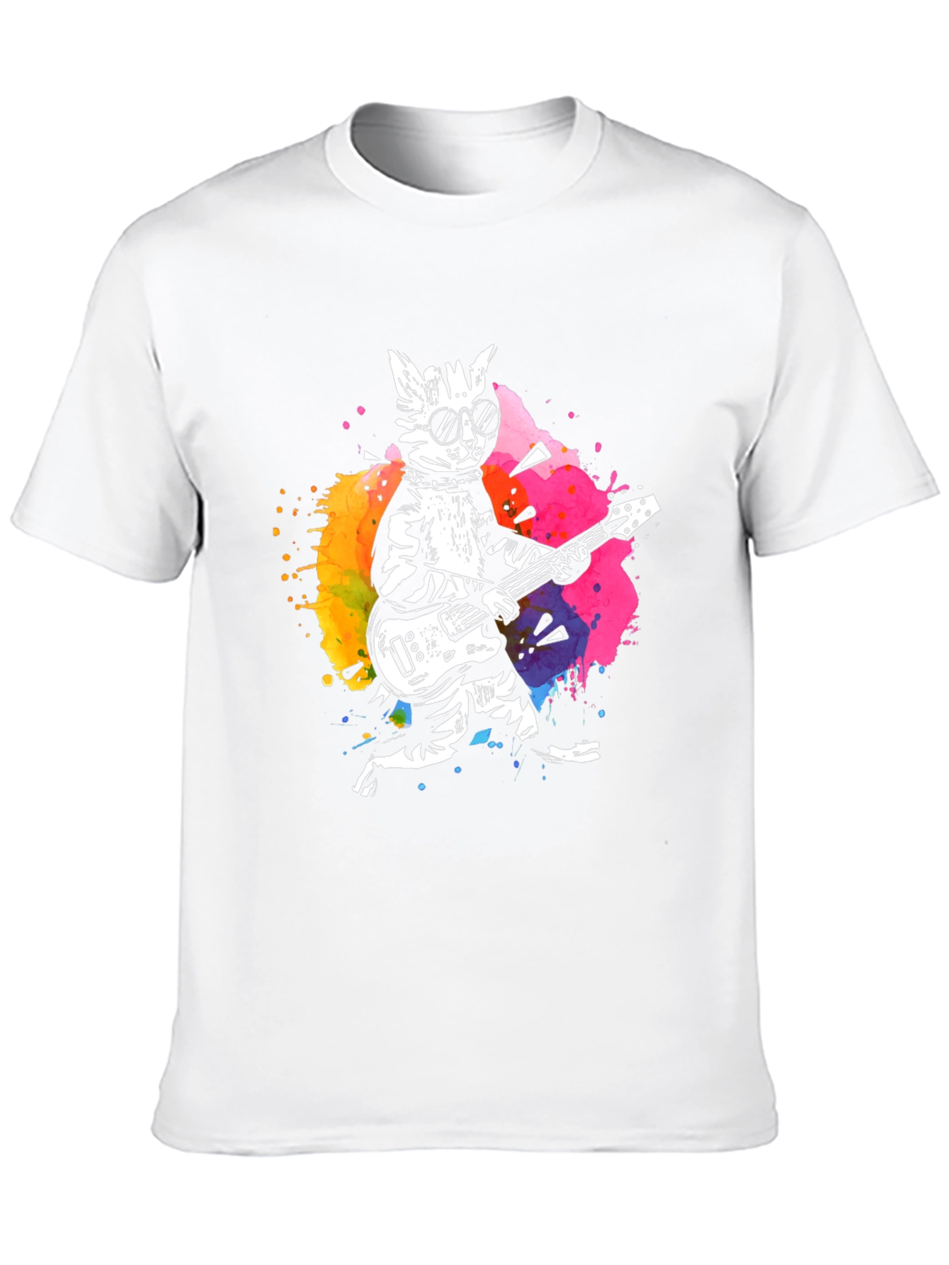 Cool Cat Guitarist Graphic Tee - Black
