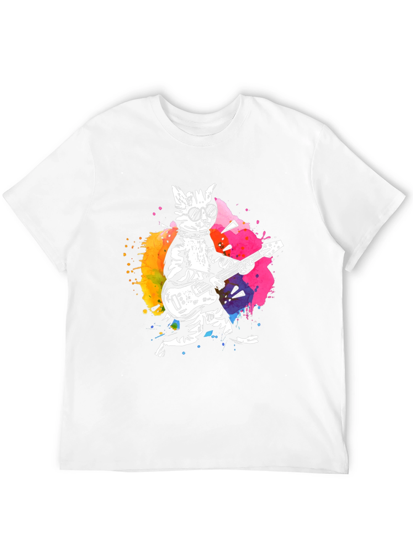 Cool Cat Guitarist Graphic Tee - Black