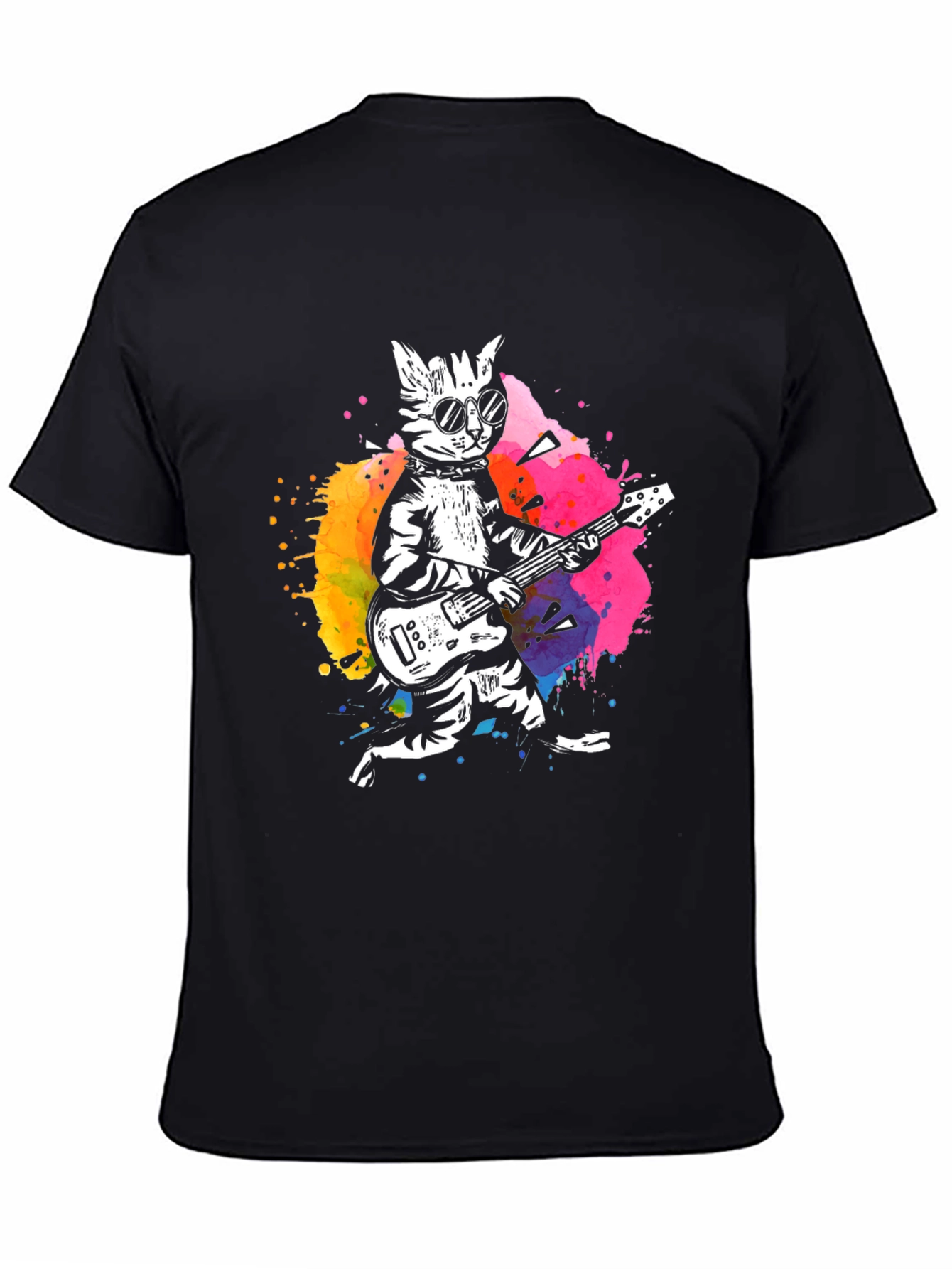 Cool Cat Guitarist Graphic Tee - Black