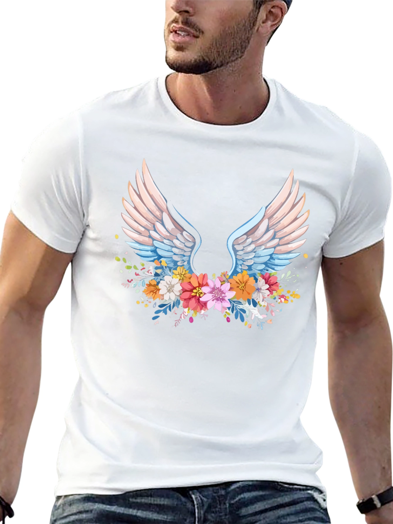 Floral Wings Graphic Black T-Shirt
