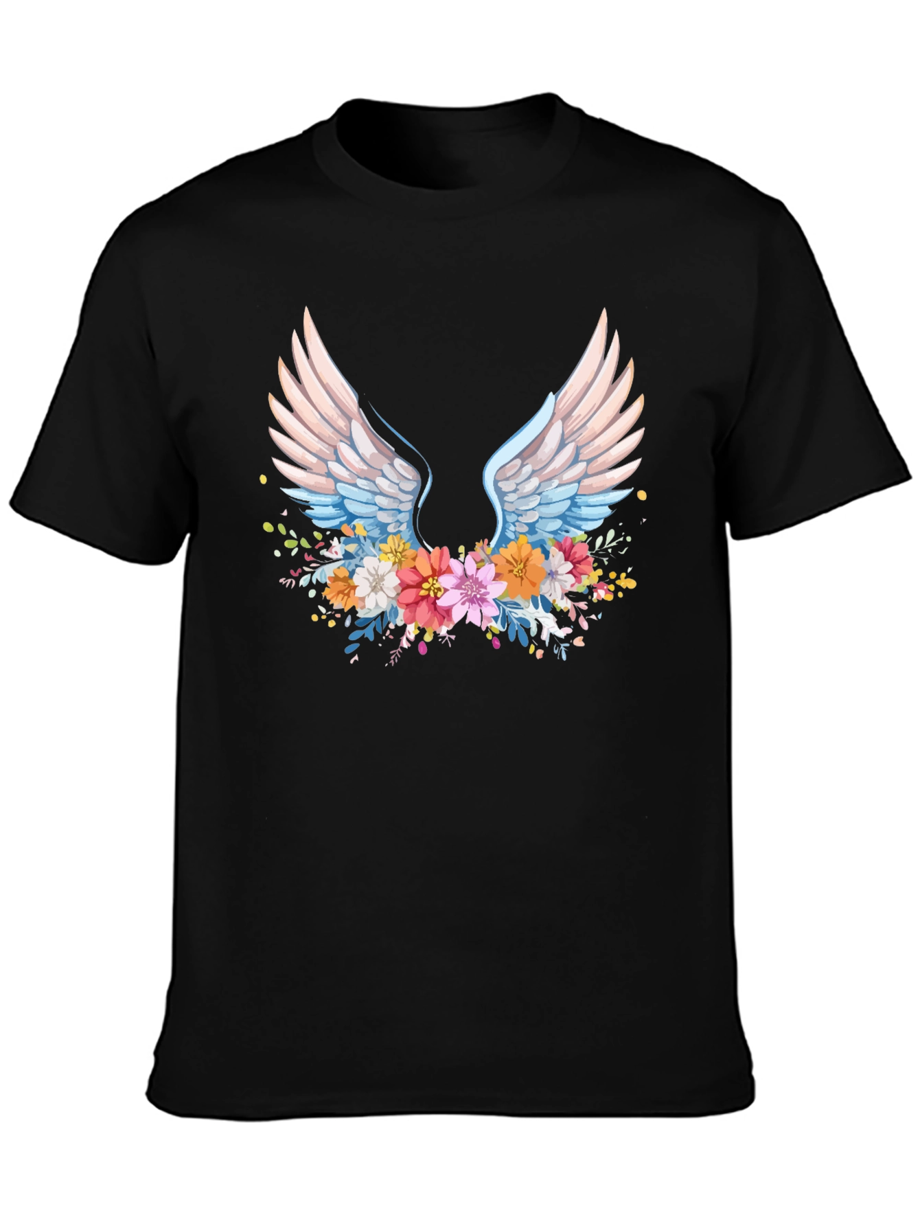 Floral Wings Graphic Black T-Shirt