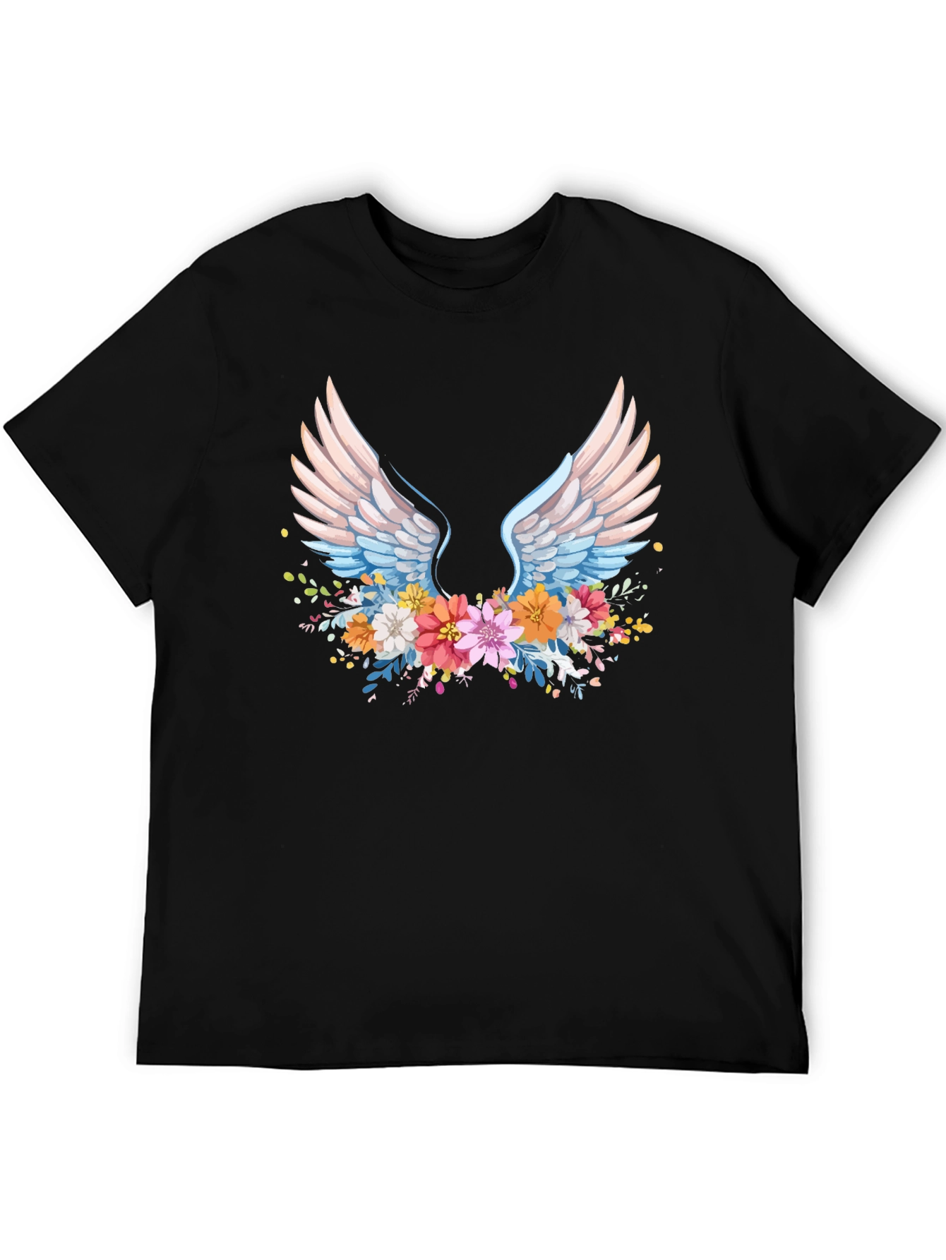 Floral Wings Graphic Black T-Shirt